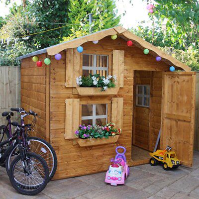 wooden playhouse with assembly