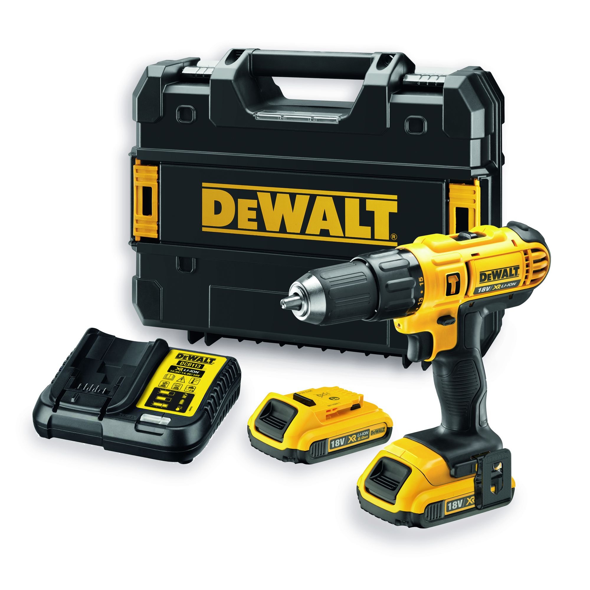 Dewalt Cordless 18v 2ah Li Ion Brushed Drill 2 Batteries Dcd776d2 Gb