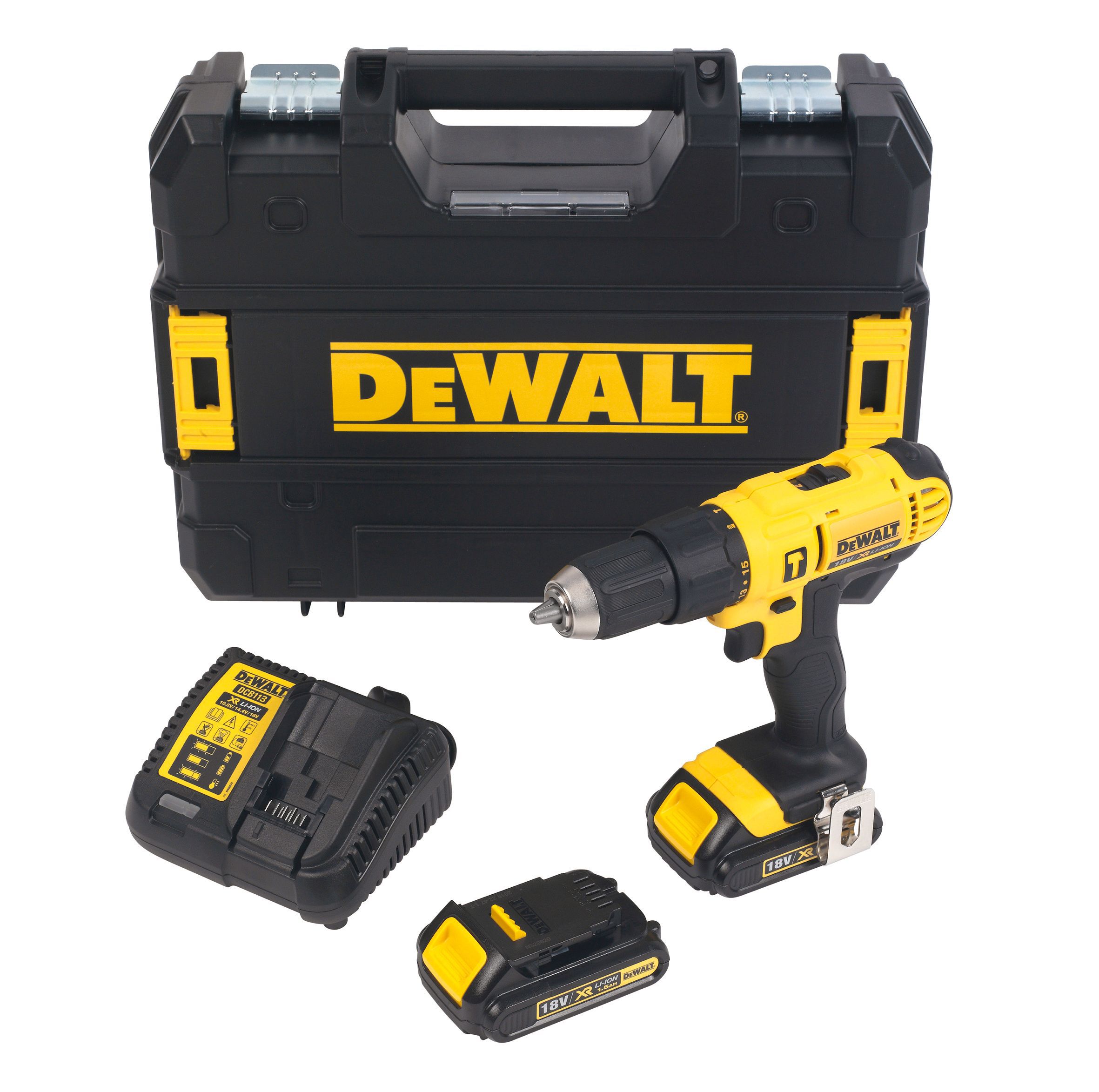 DeWalt XR 18V 1.5Ah Li-ion Cordless Combi drill 2 batteries DCD776S2T ...