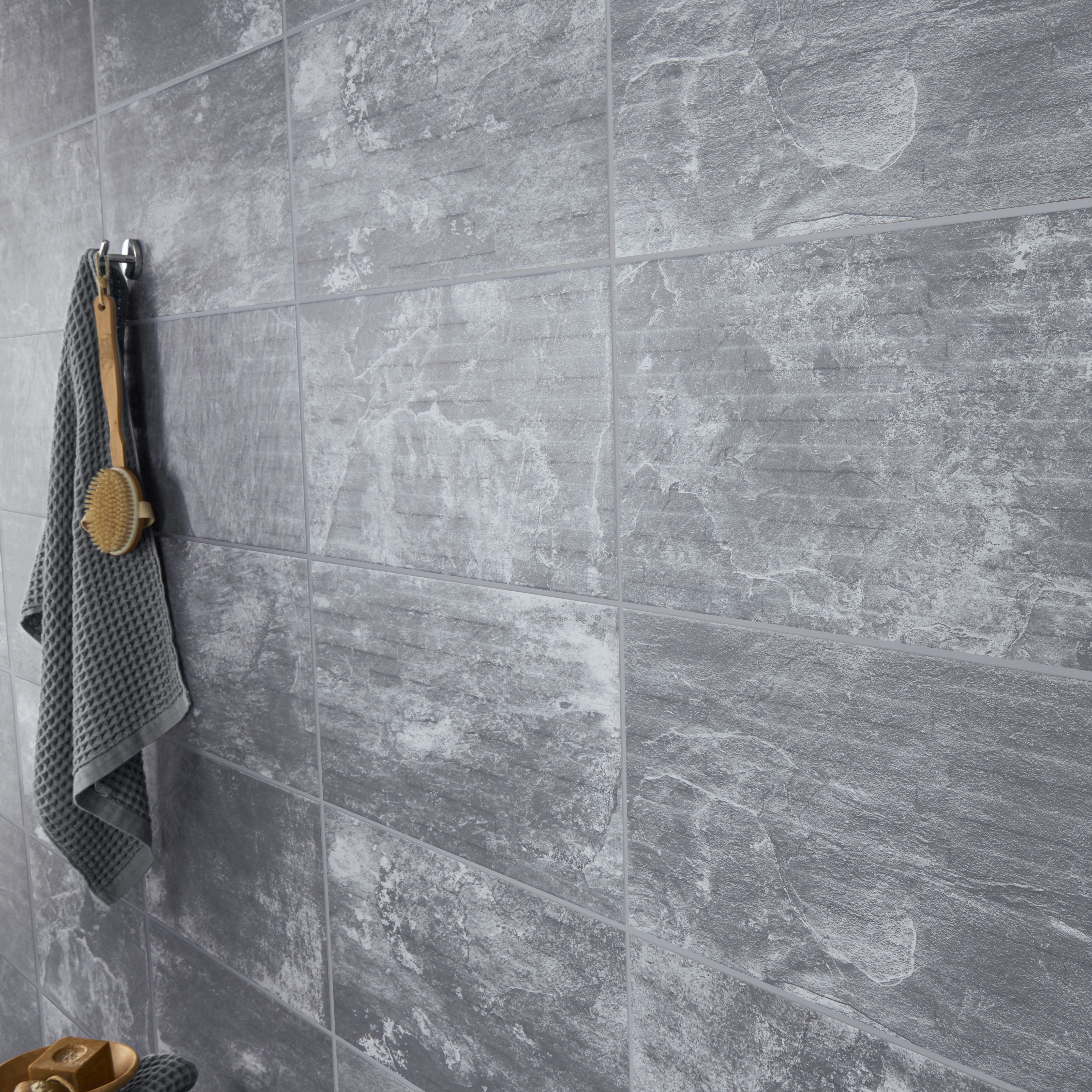 Shaded slate Anthracite Matt 3D decor Stone effect Porcelain Wall tile