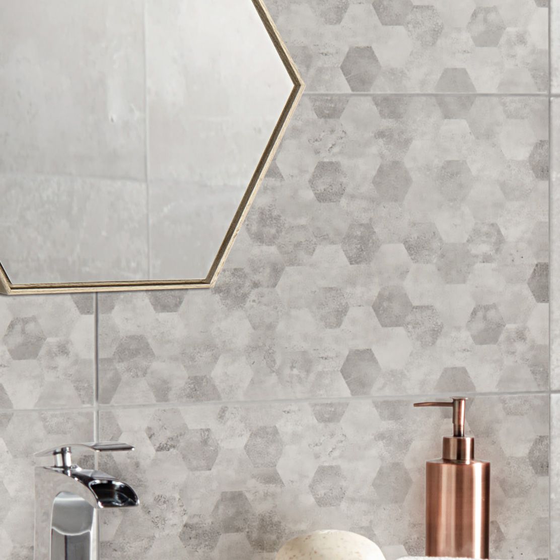 Lofthouse Hex Steel Matt Concrete effect Ceramic Wall tile, Pack of 6