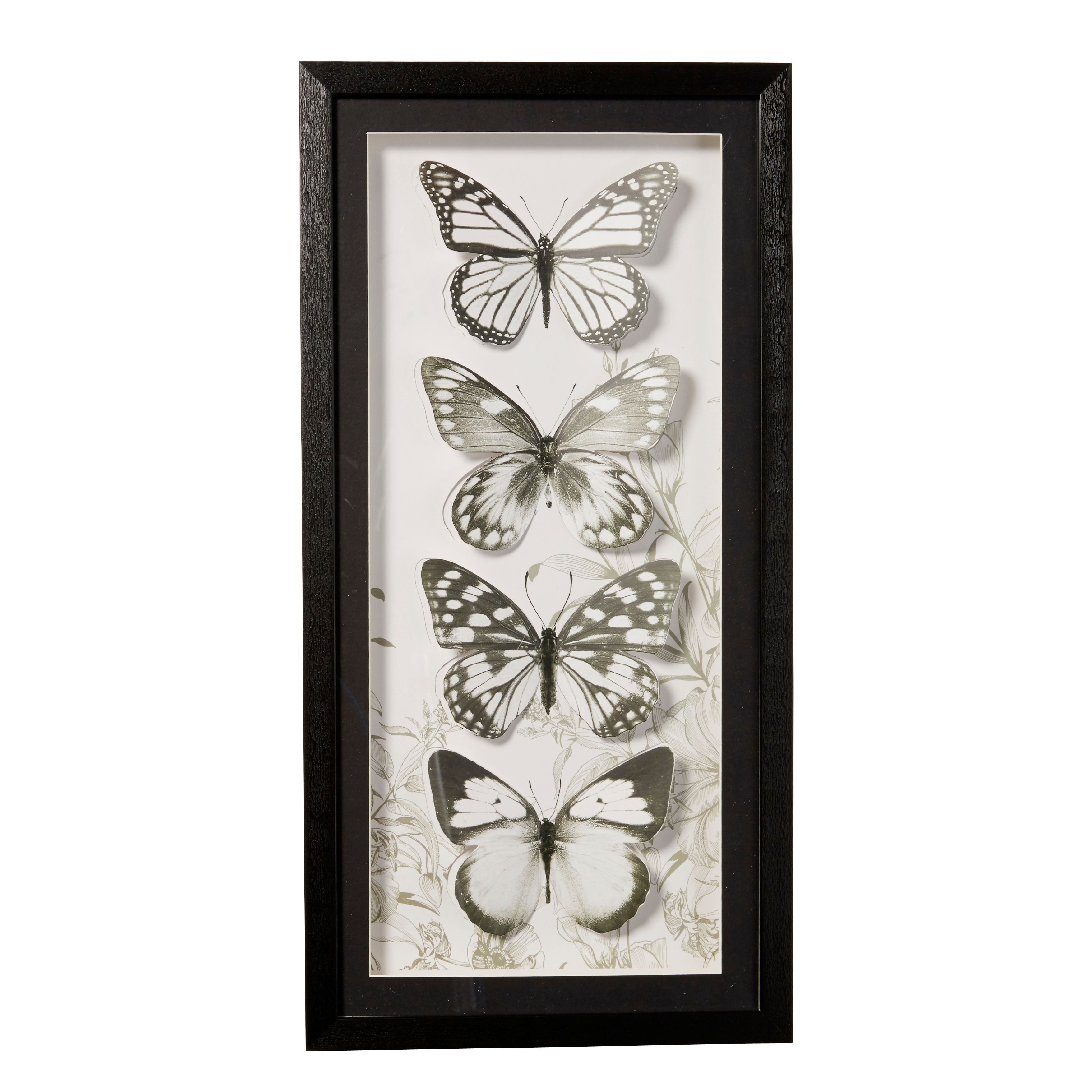 Butterflies Black & white Framed art (W)300mm (H)600mm | Departments