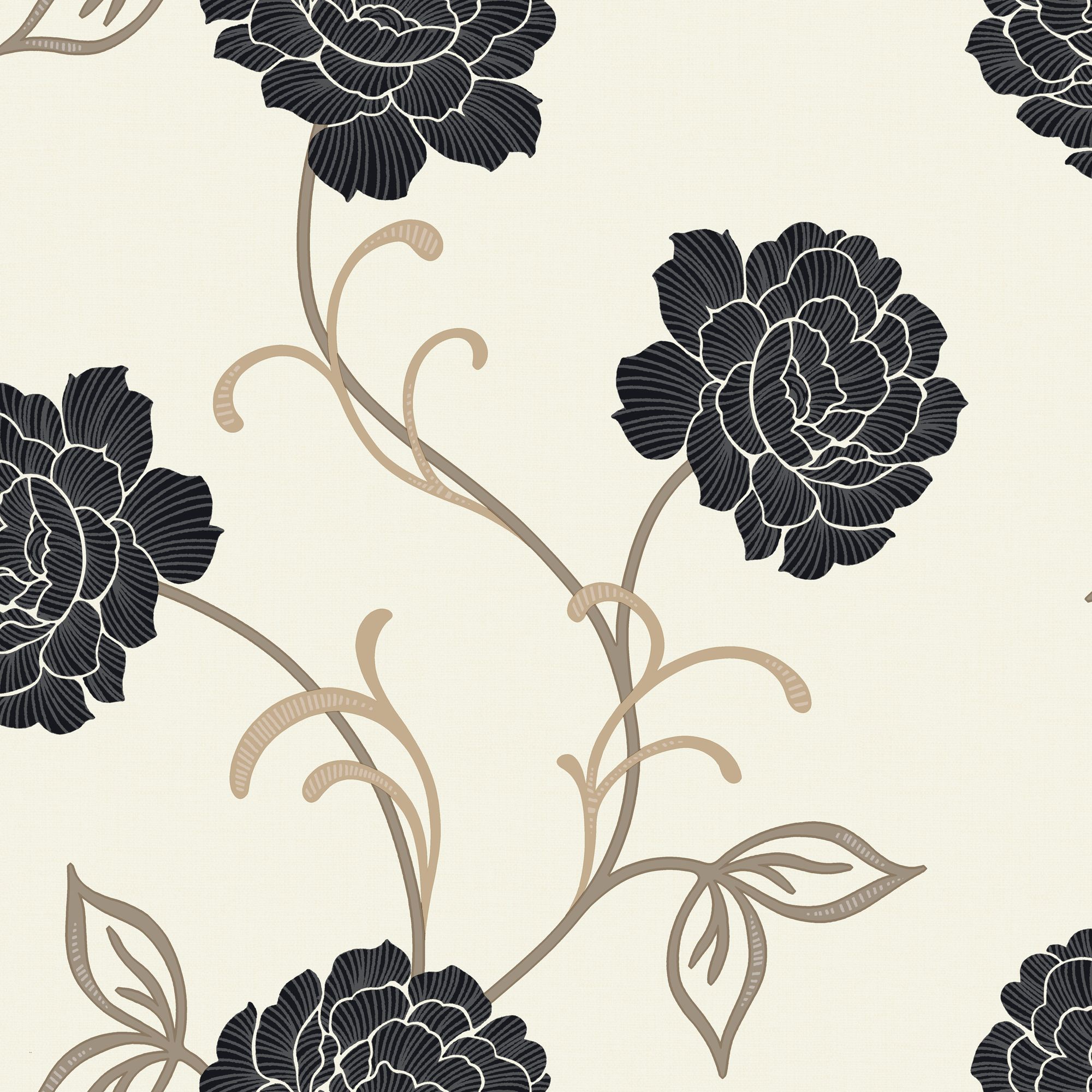 Arthouse Opera Lauren Black & cream Floral Wallpaper ...