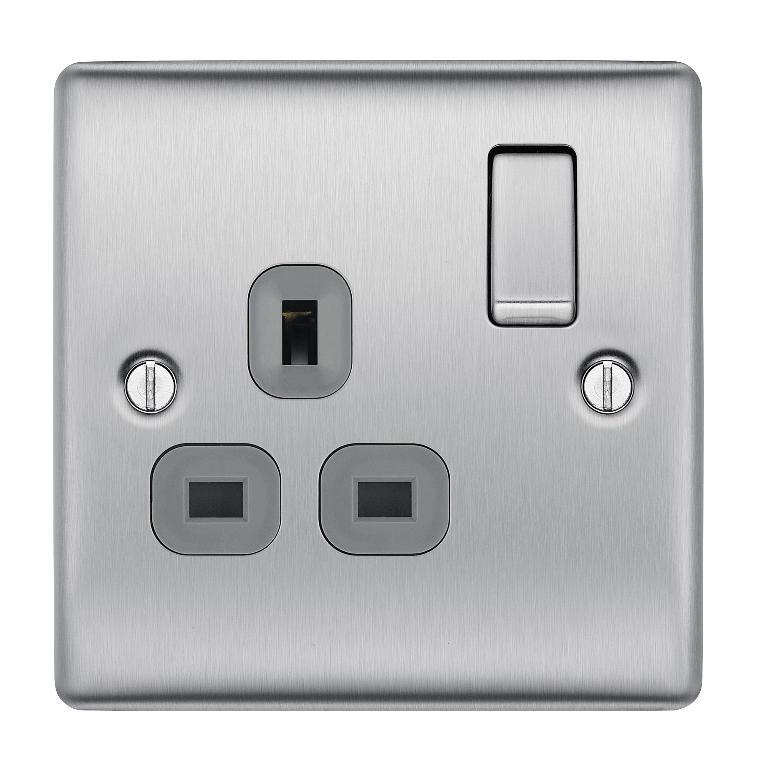 British General 13A Stainless steel effect Single Switched Socket Departments DIY at B&Q