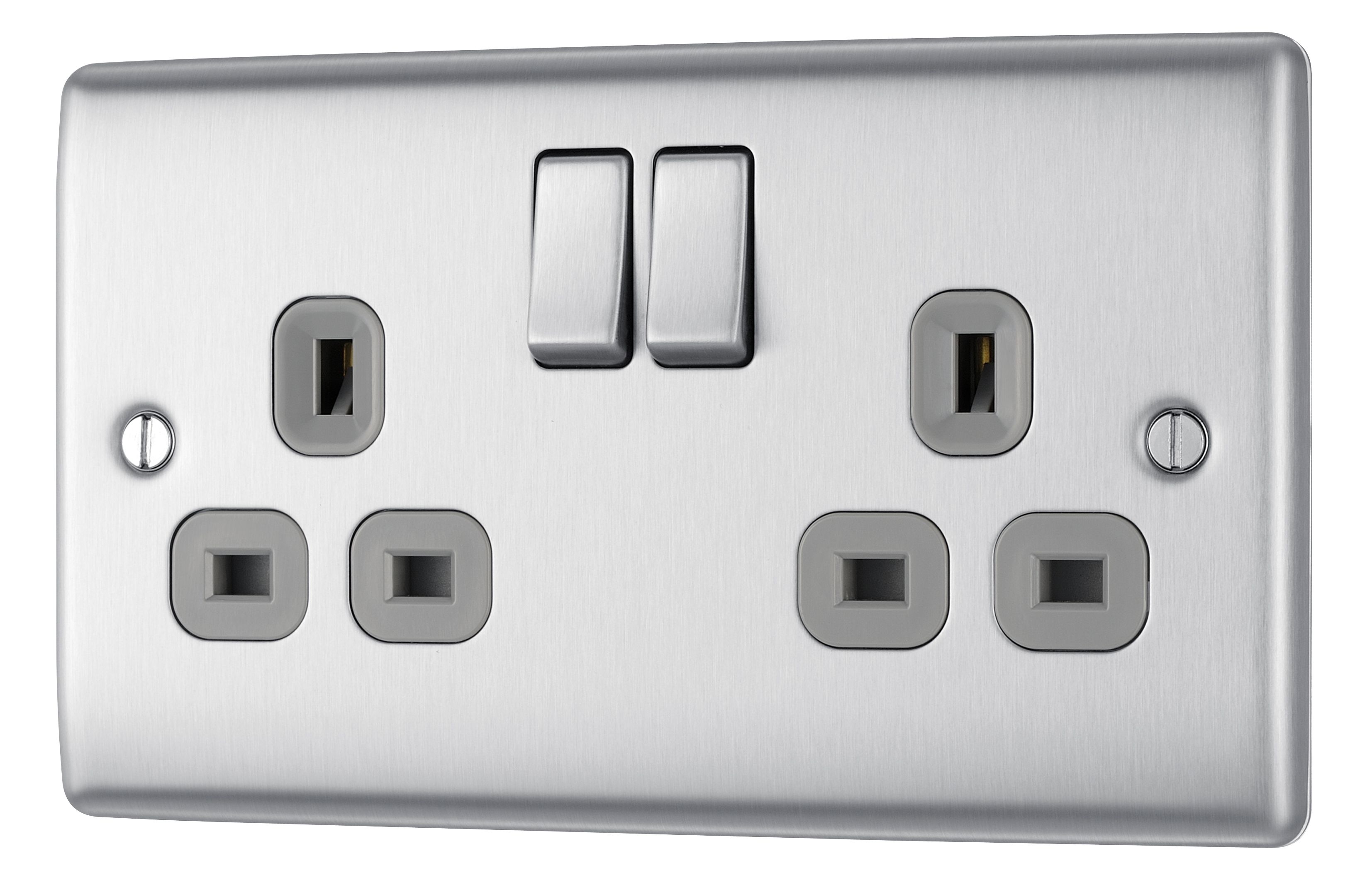 British General 13A Brushed Steel Switched Double Socket Departments   5050765018890 01c