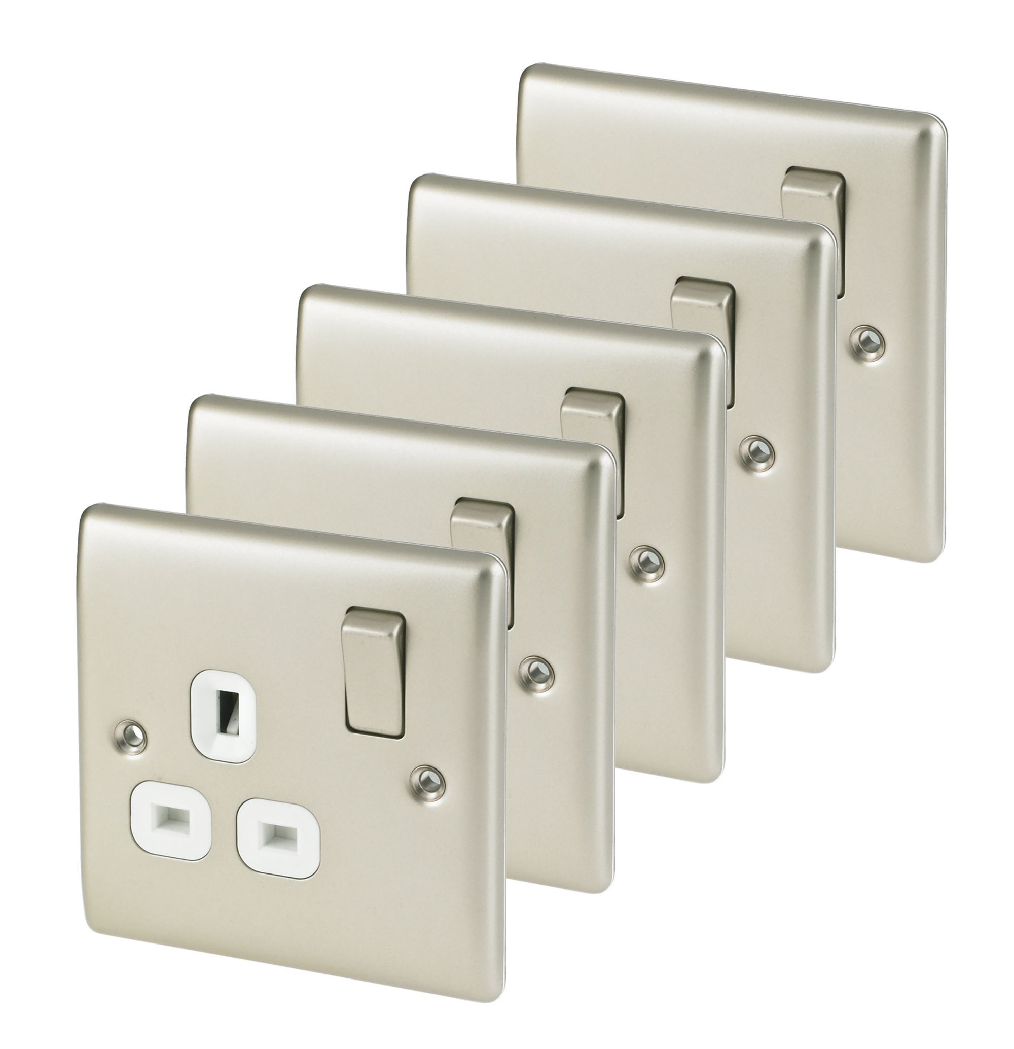 Nexus 13A Pearl nickel Switched Single Socket, Pack of 5 Departments