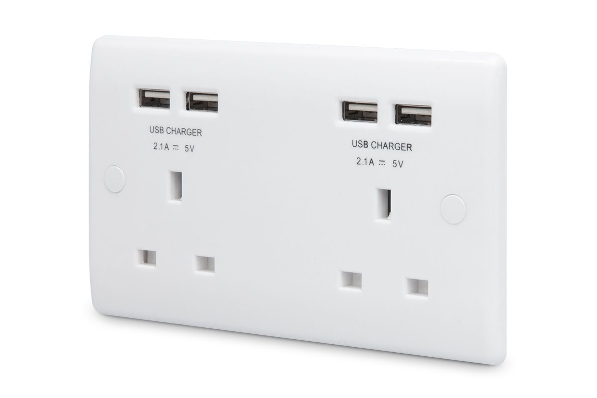 13 Amp Socket With Usb – MK 13A USB Switched Socket 2 Gang + 2 USB – UFXD