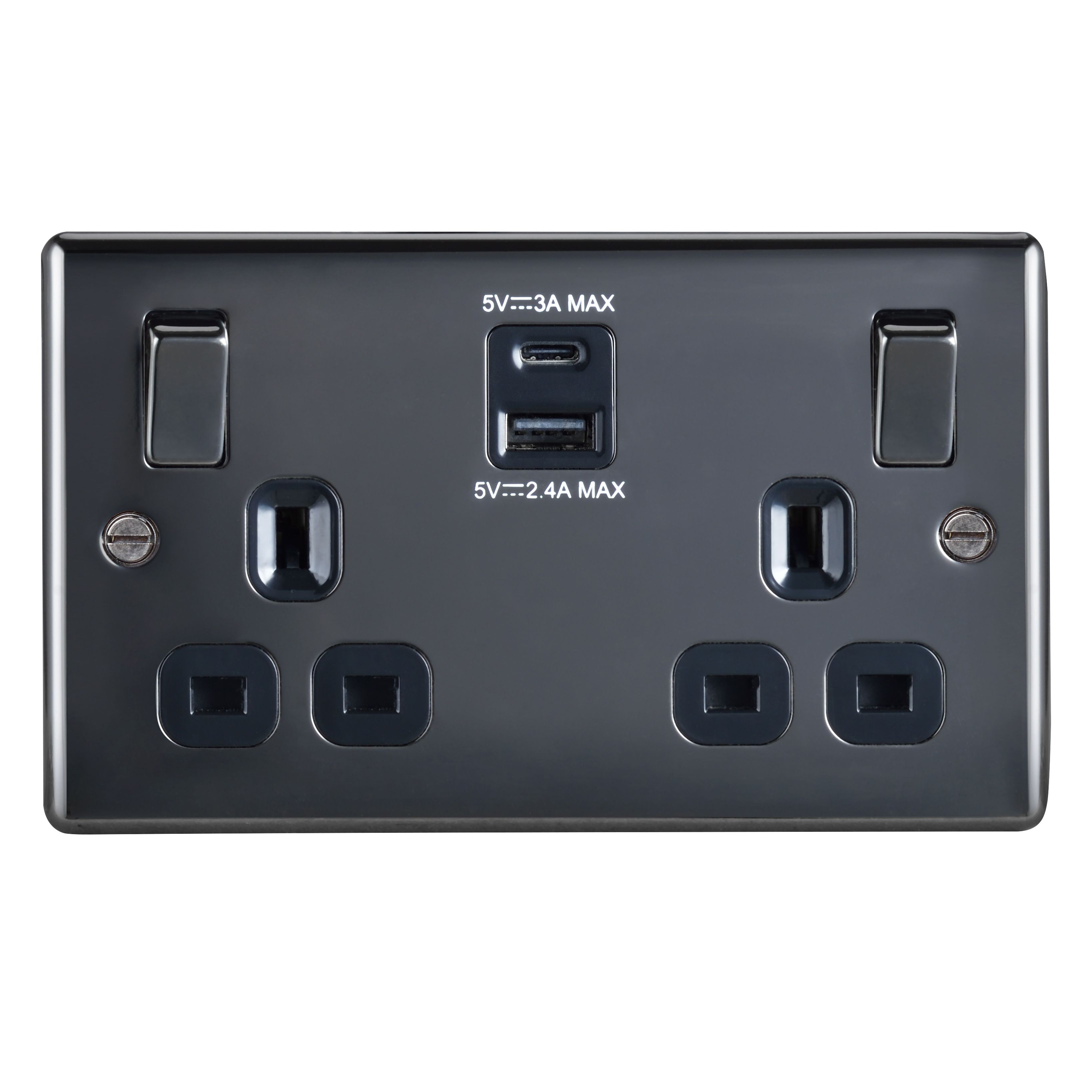 BG 13A Polished Switched Double Socket with USB Charger & 2x USB