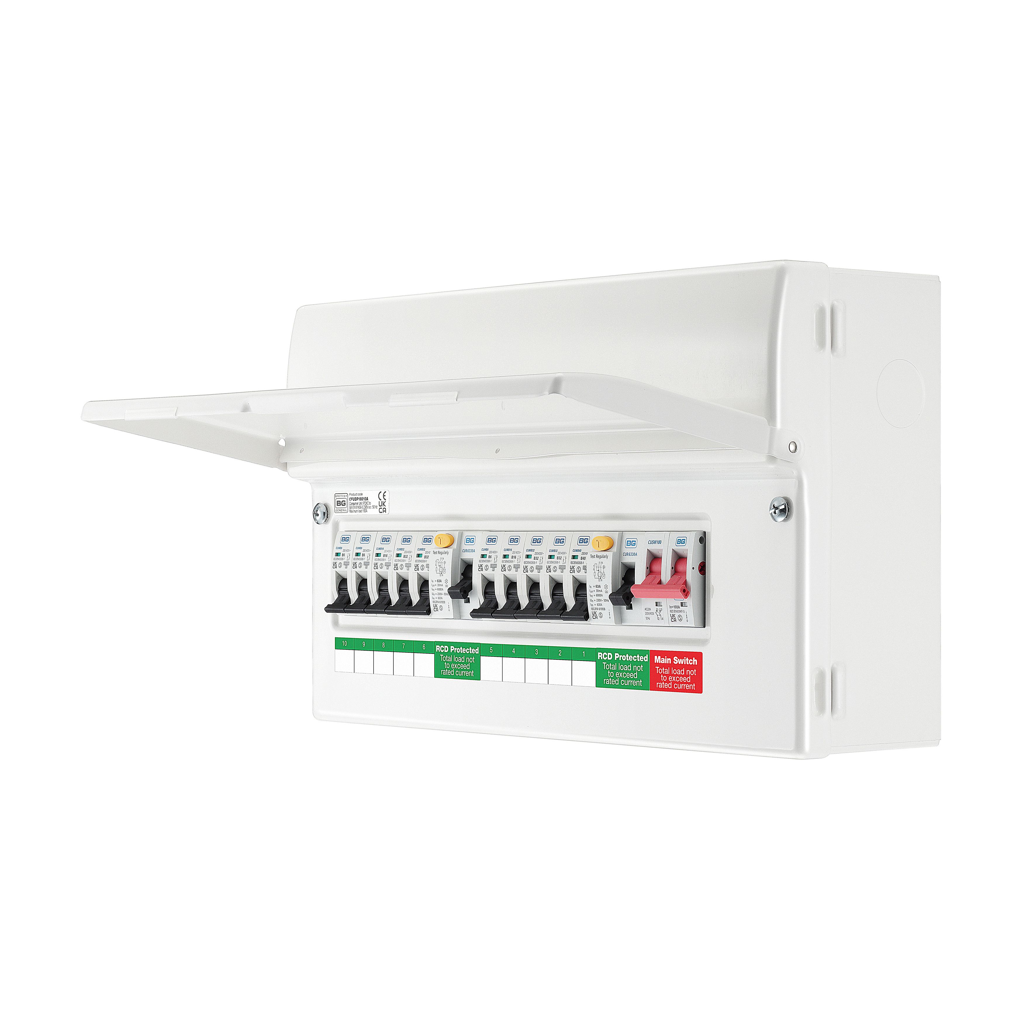 Bg 63A 10-Way High Integrity Dual Rcd Fully Populated Domestic Consumer Unit