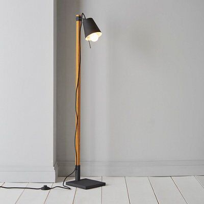 Colours Liber Black Wood Effect Incandescent Floor Lamp