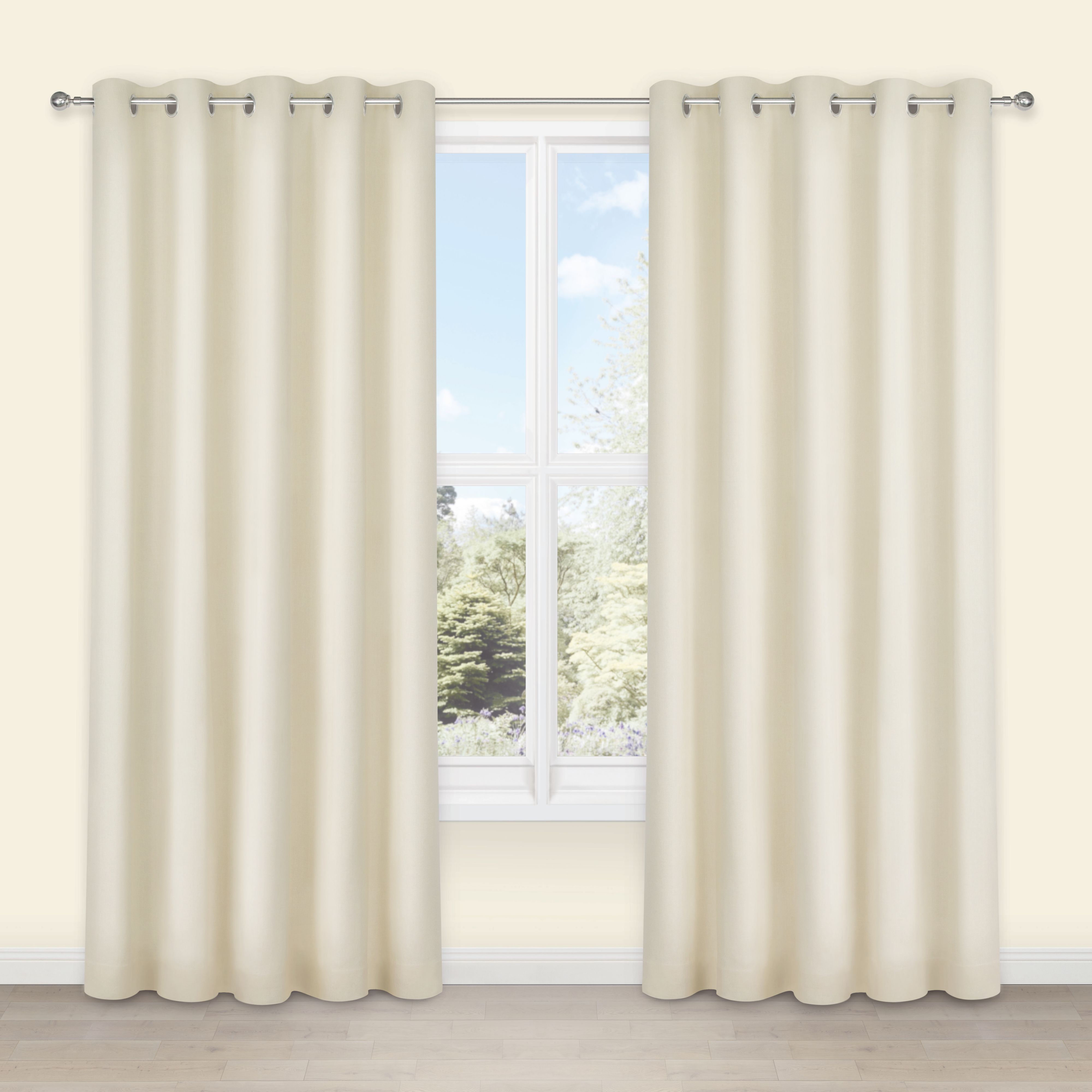 Salla Ecru Plain Woven Eyelet Lined Curtains (W)167 Cm (L)183 Cm ...