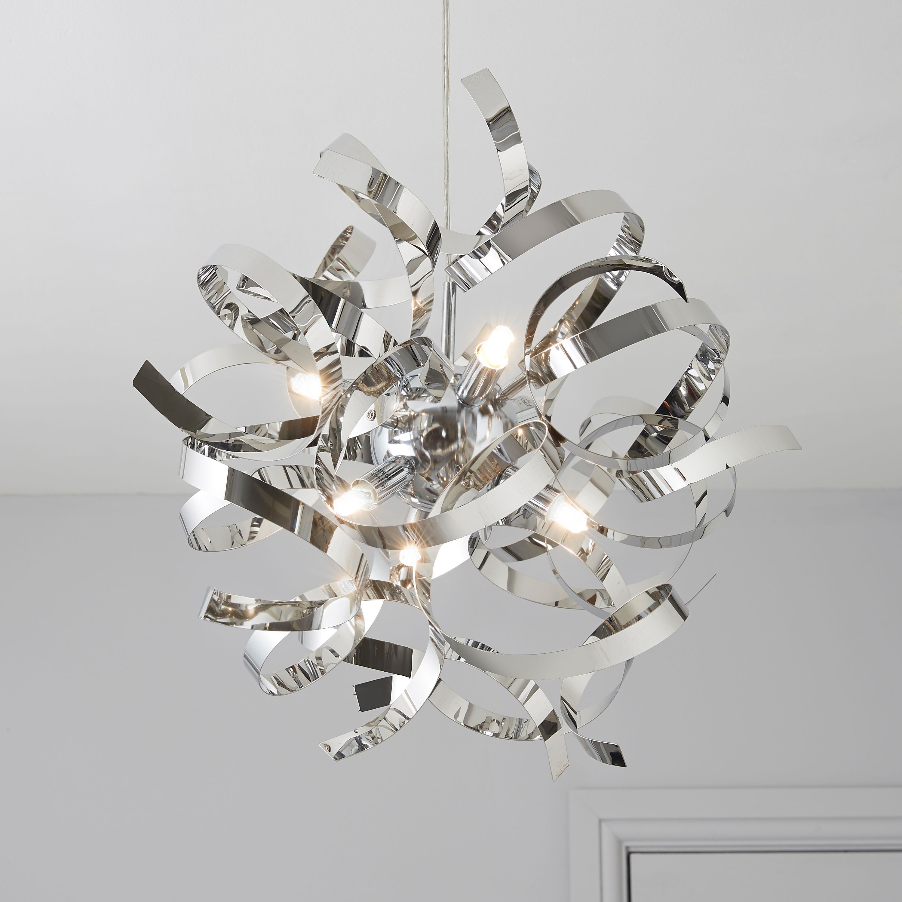 Heka Curled Chrome effect 6 Lamp Pendant ceiling light | Departments | DIY at B&Q