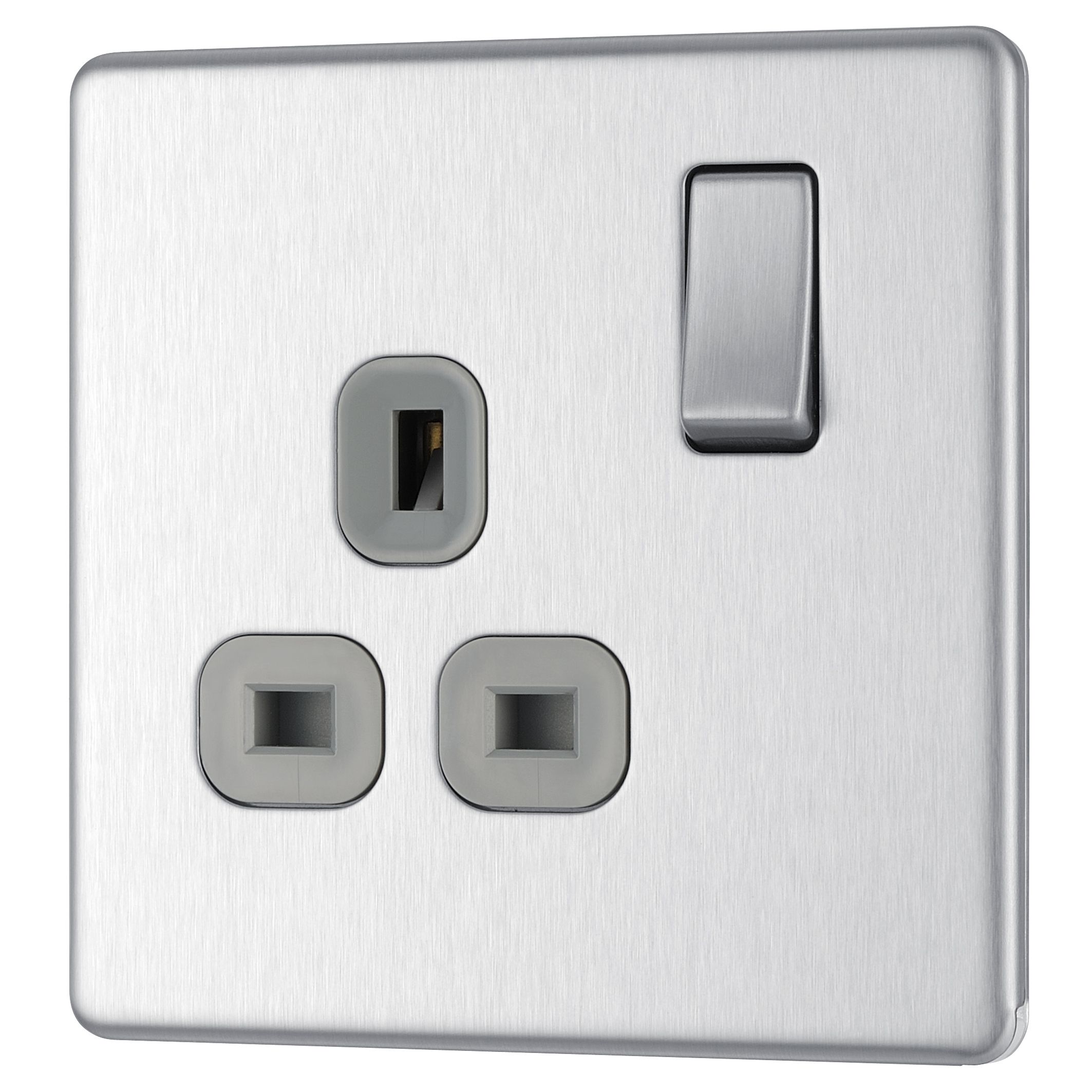 Colours 13A Brushed steel Switched Single Socket | Departments | DIY at B&Q