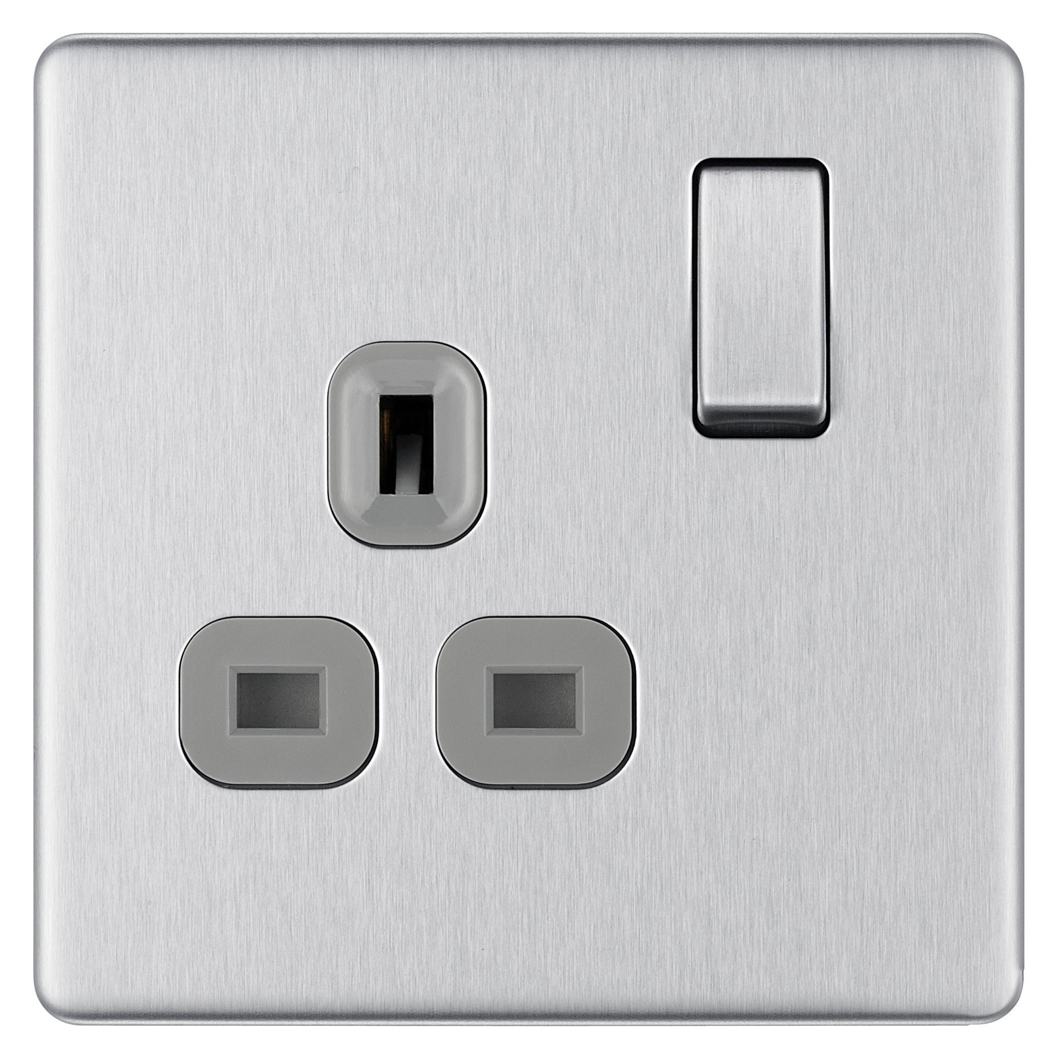 Colours 13A Stainless steel effect Single Switched Socket Departments
