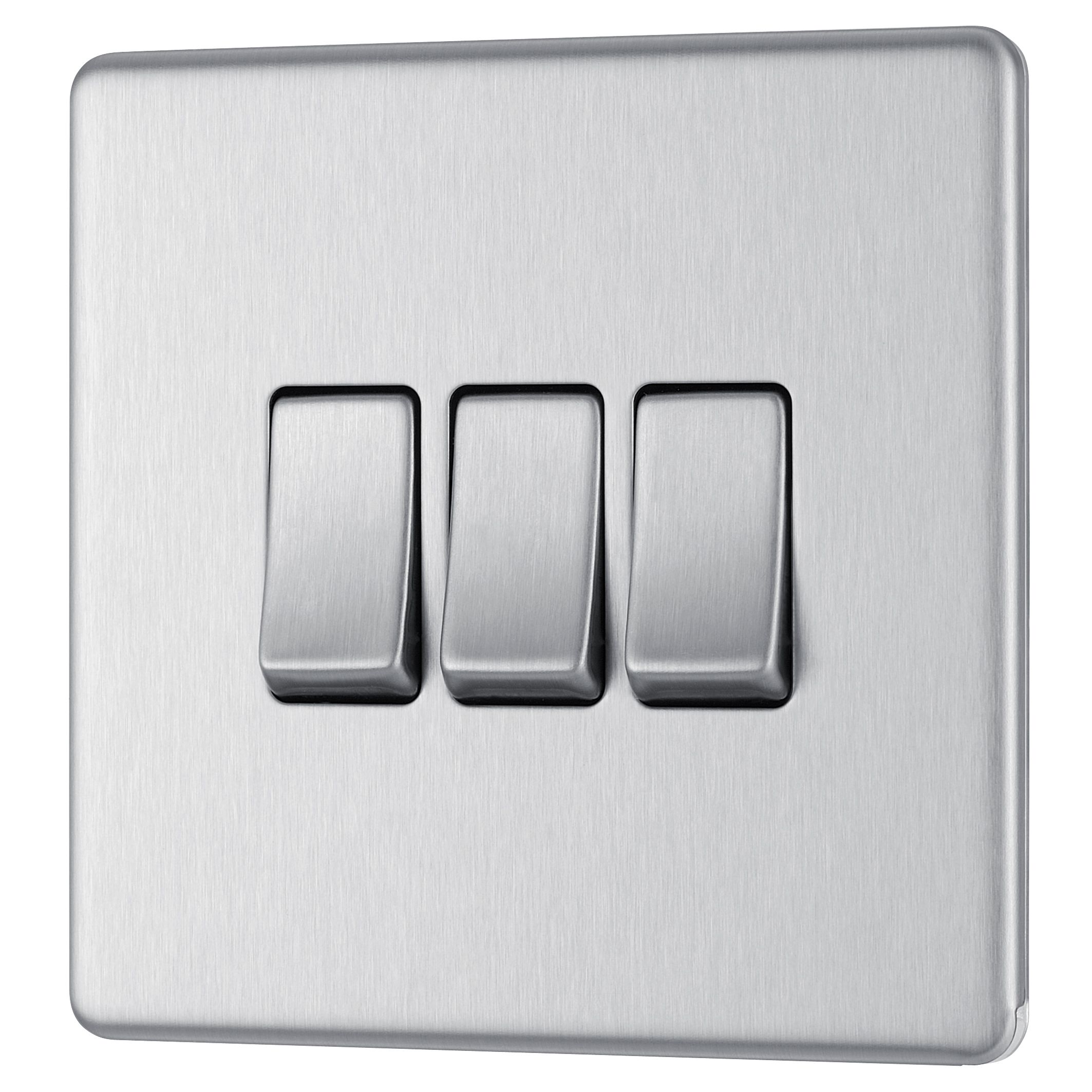 Colours 10A 2Way Triple Brushed steel Light switch Departments DIY