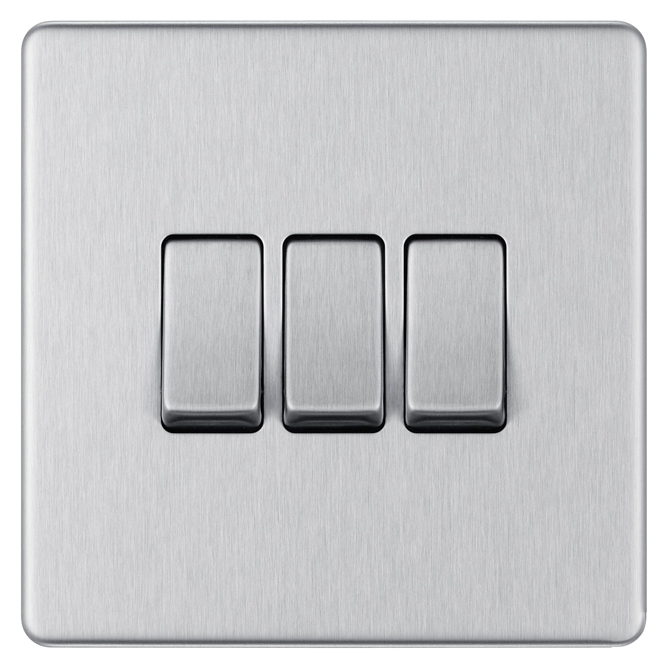 Colours 10A 2 way Brushed stainless steel effect Triple Light Switch