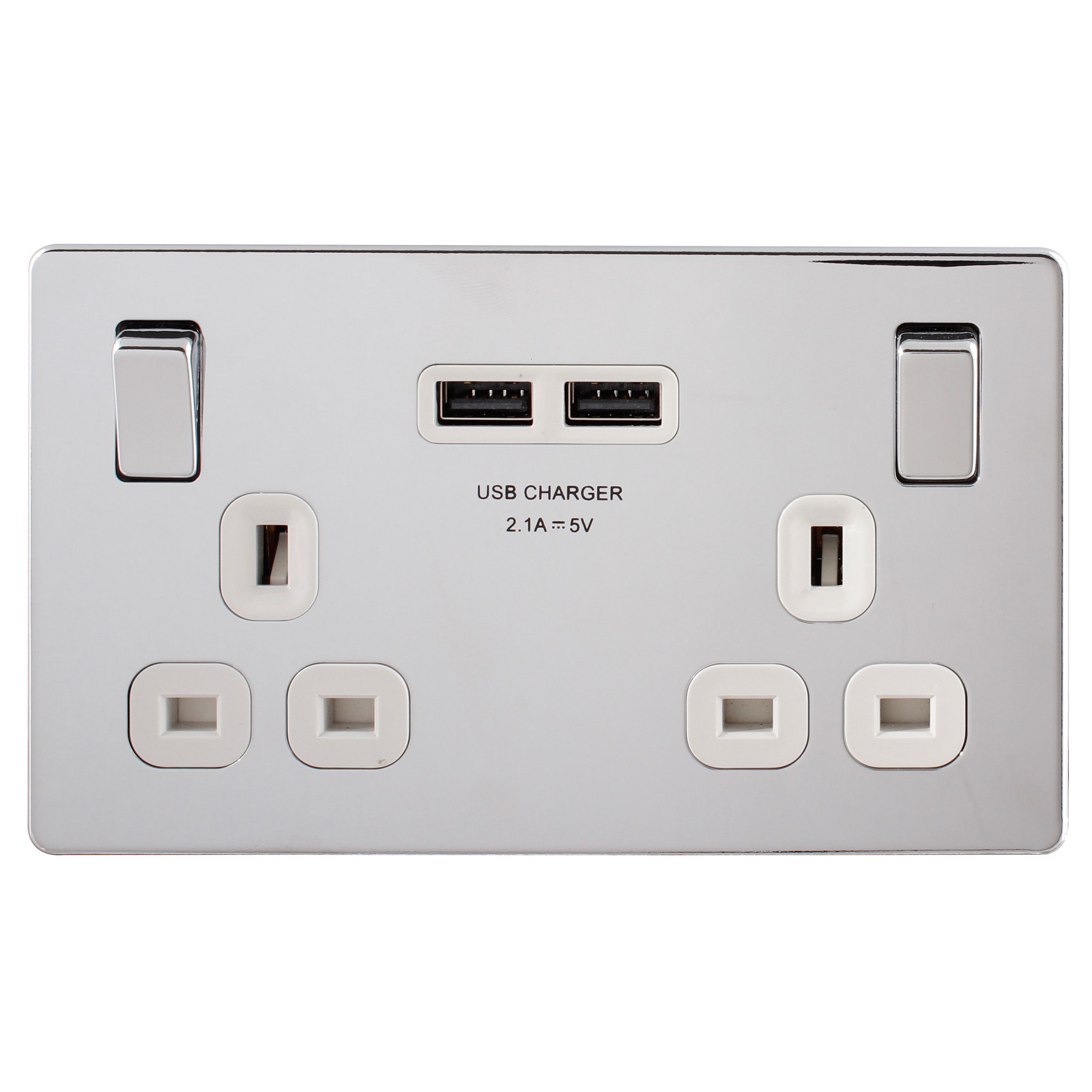 Colours 13A Chrome Effect Switched Socket & USB Charger Departments DIY at B&Q