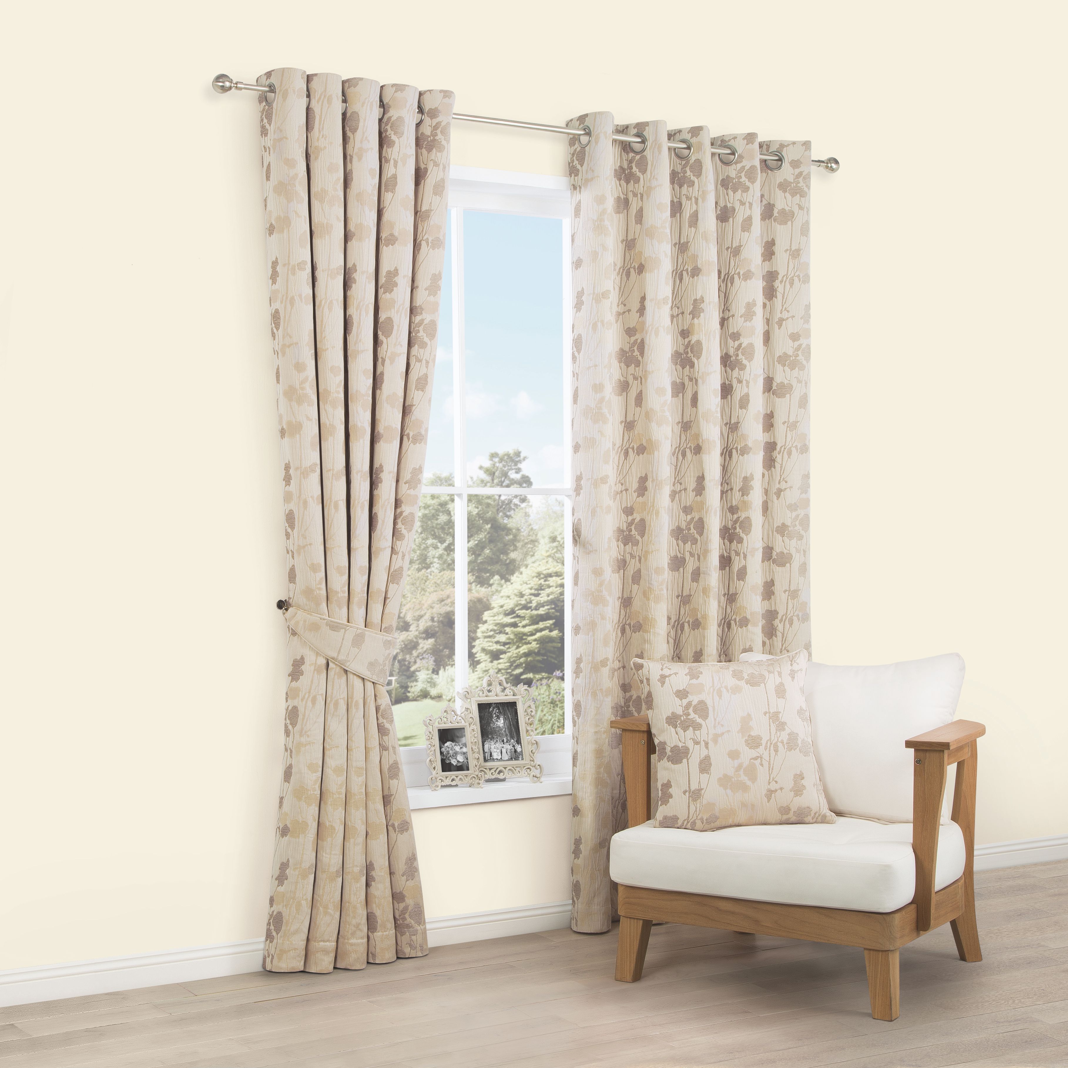 Alessandra Ivory Meadow Woven Eyelet Lined Curtains (W)228 cm (L)228 cm ...