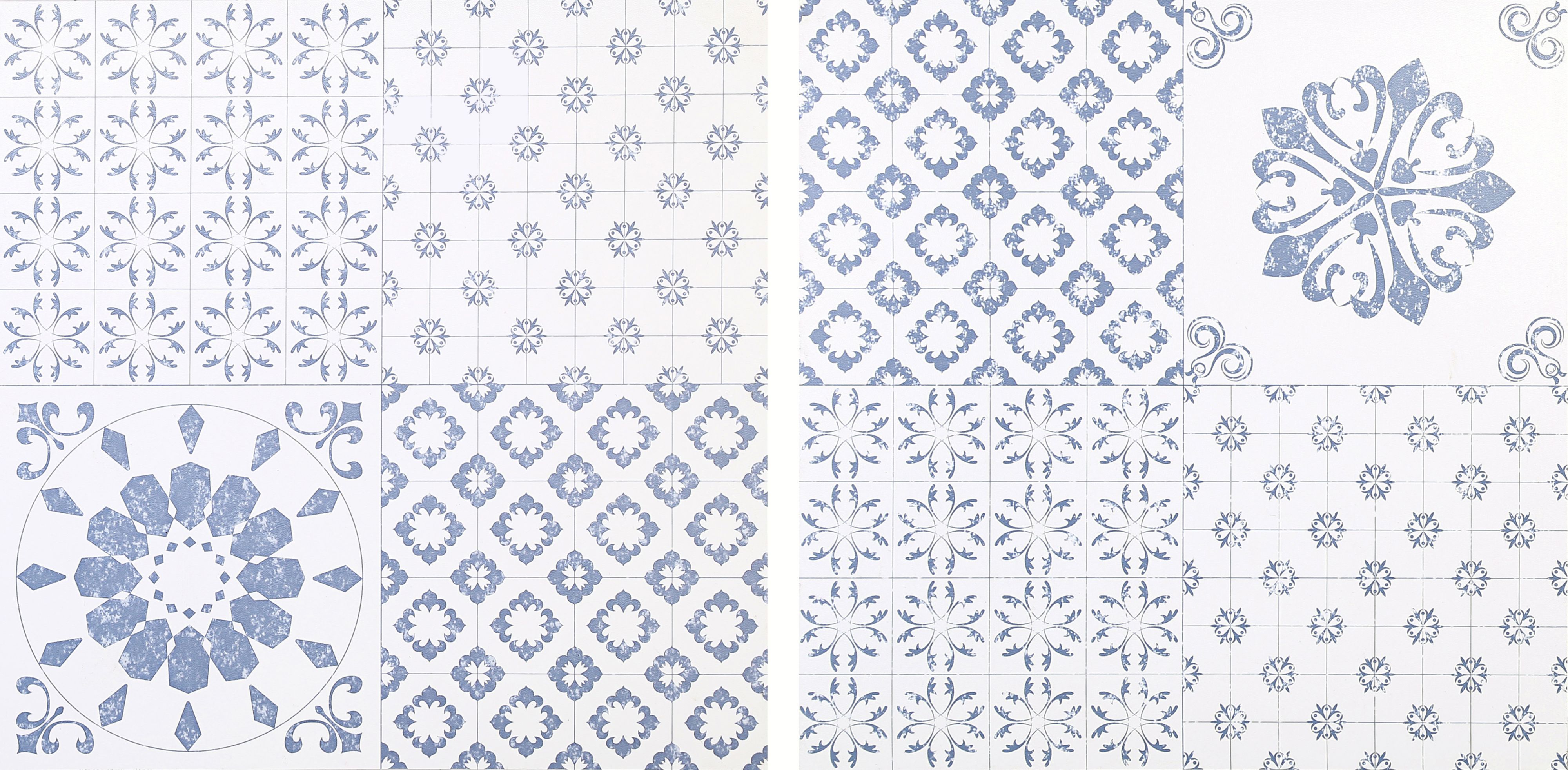 Colours Blue White Patchwork Effect Self Adhesive Vinyl Tile