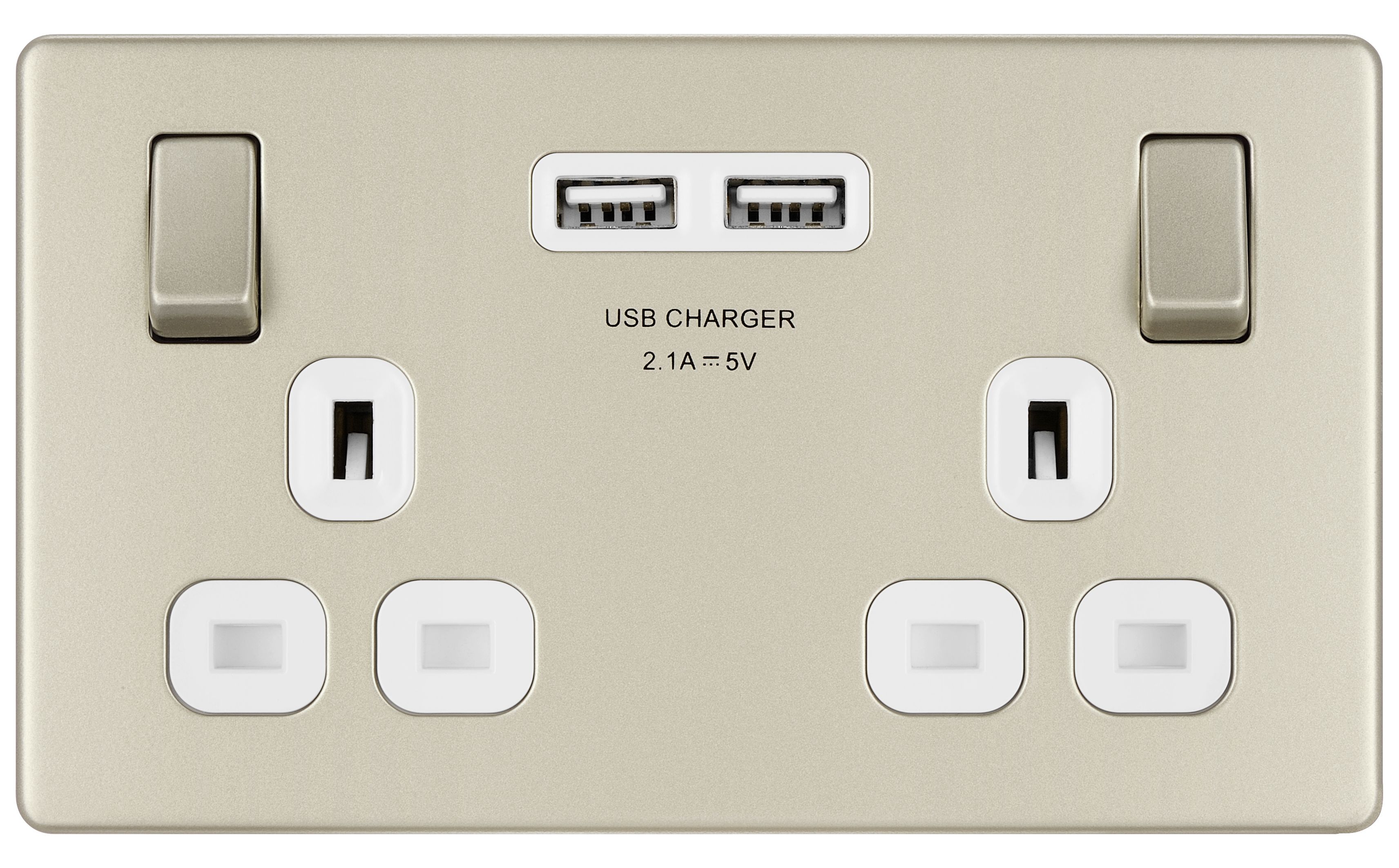Colours Nickel effect Double USB socket, 2 x 2.1A USB Departments