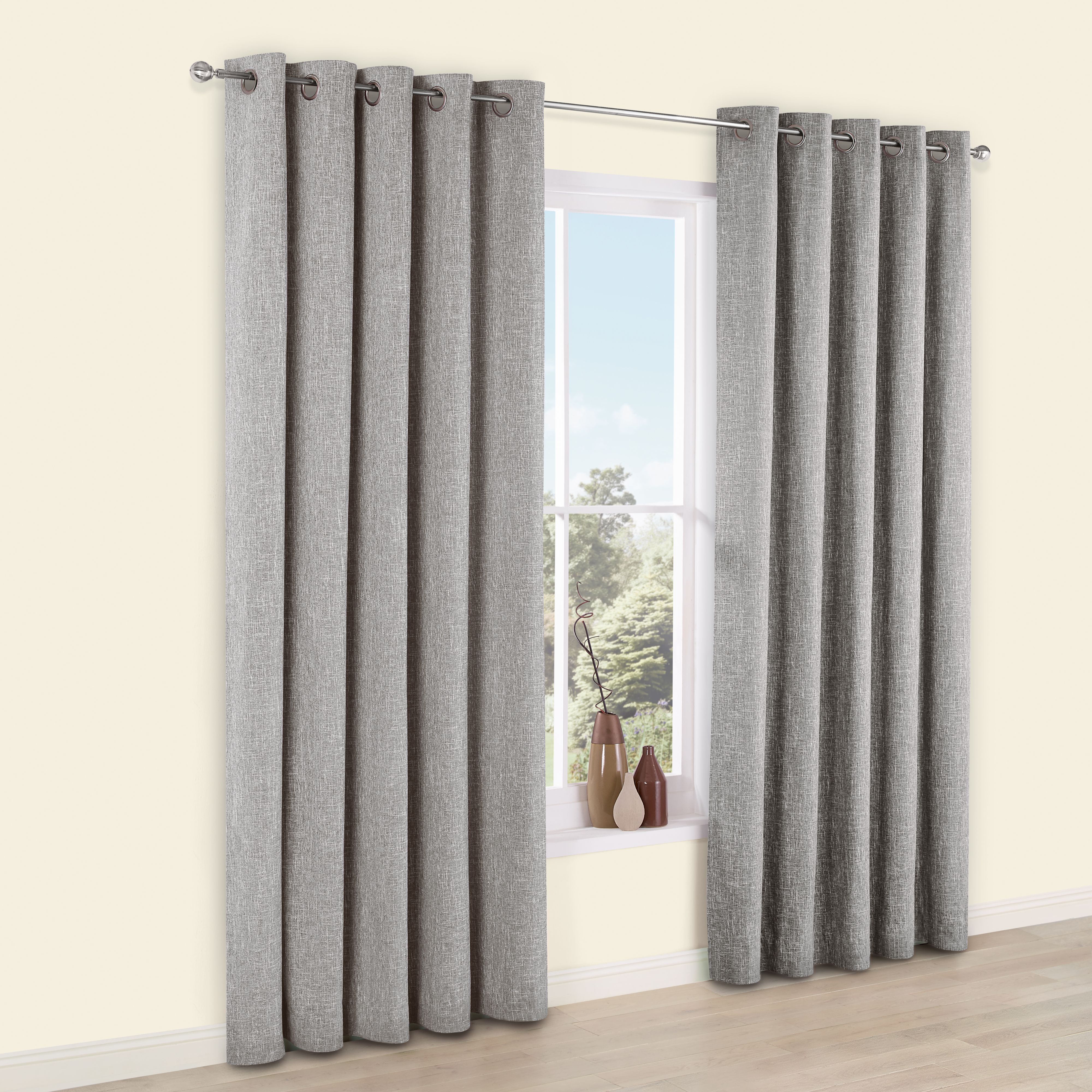 Thornbury Grey Lined Eyelet Curtains W 228cm L 228cm Pair