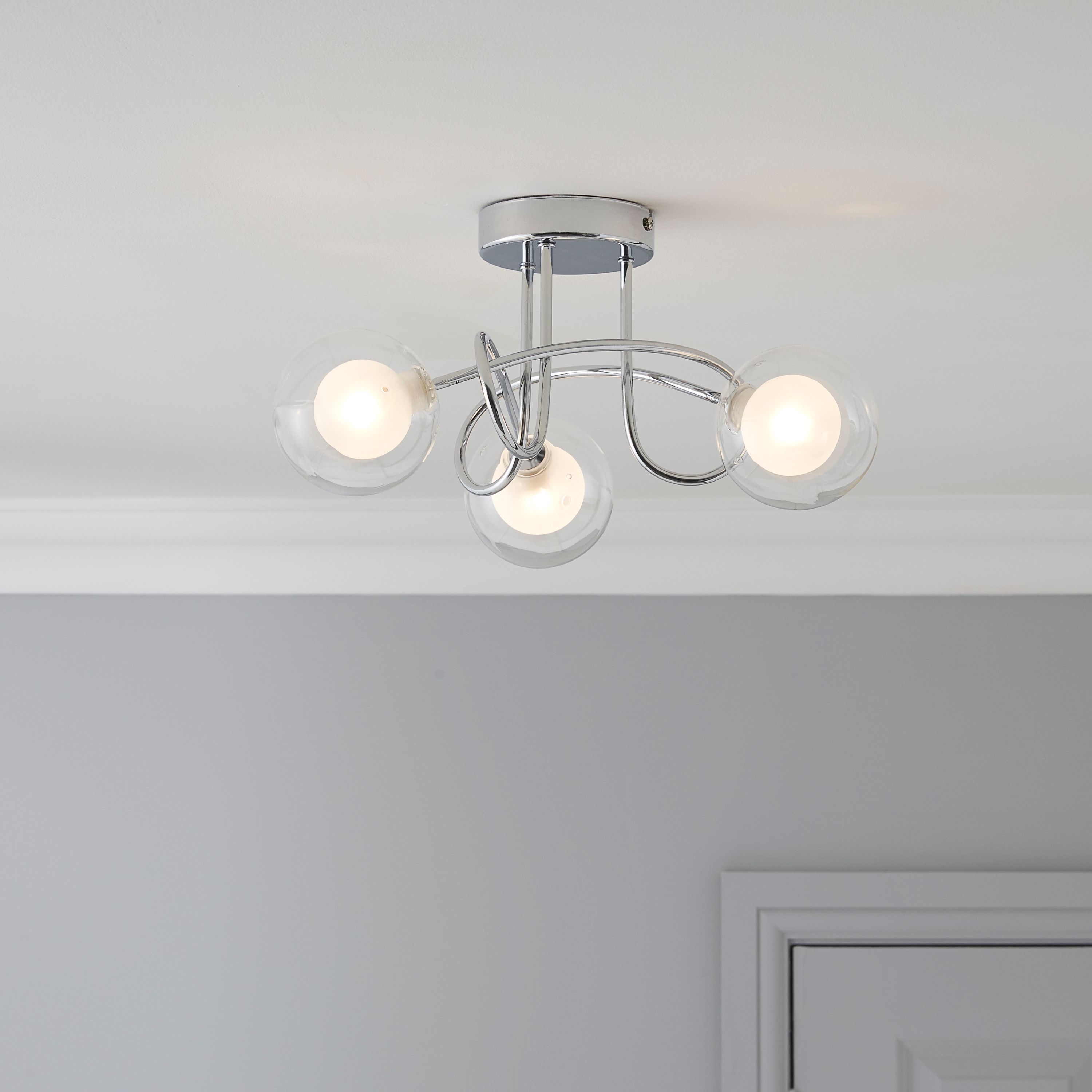 Bistra Double glass Chrome effect 3 Lamp Ceiling light ...