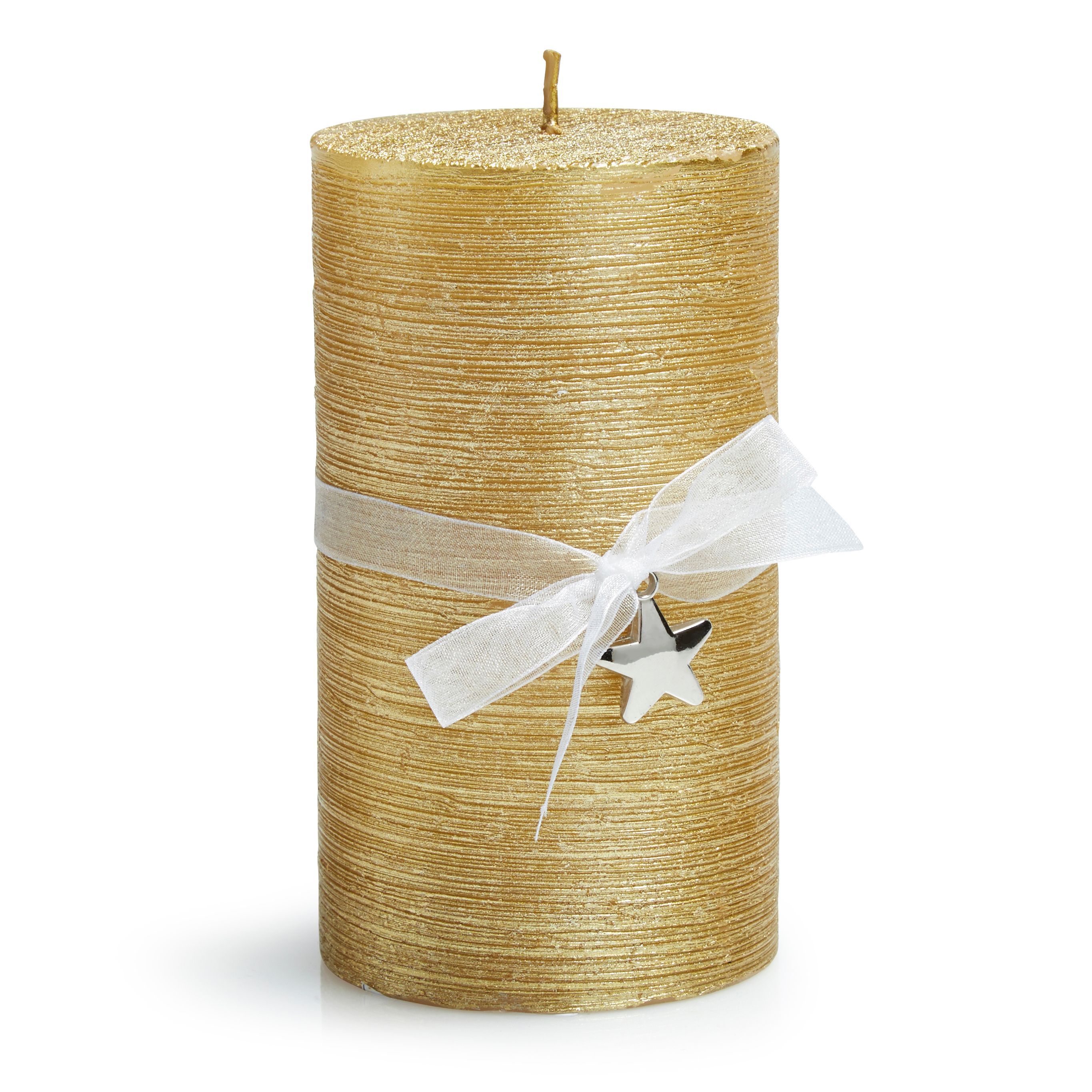 Textured Unscented Gold Pillar Candle | Departments | DIY At B&Q