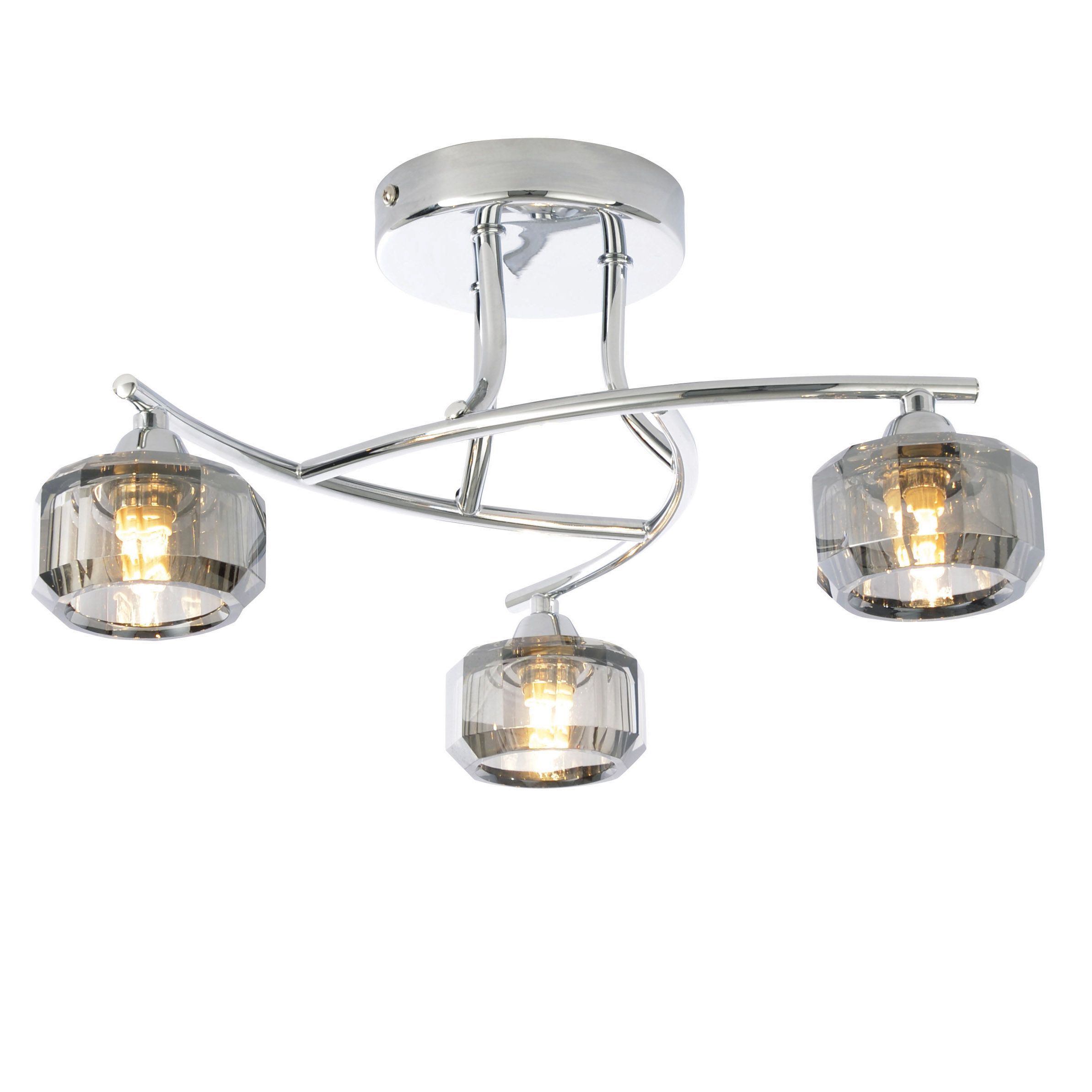 Allyn Clear Chrome & Smoked Glass 3 Lamp Ceiling Light ...