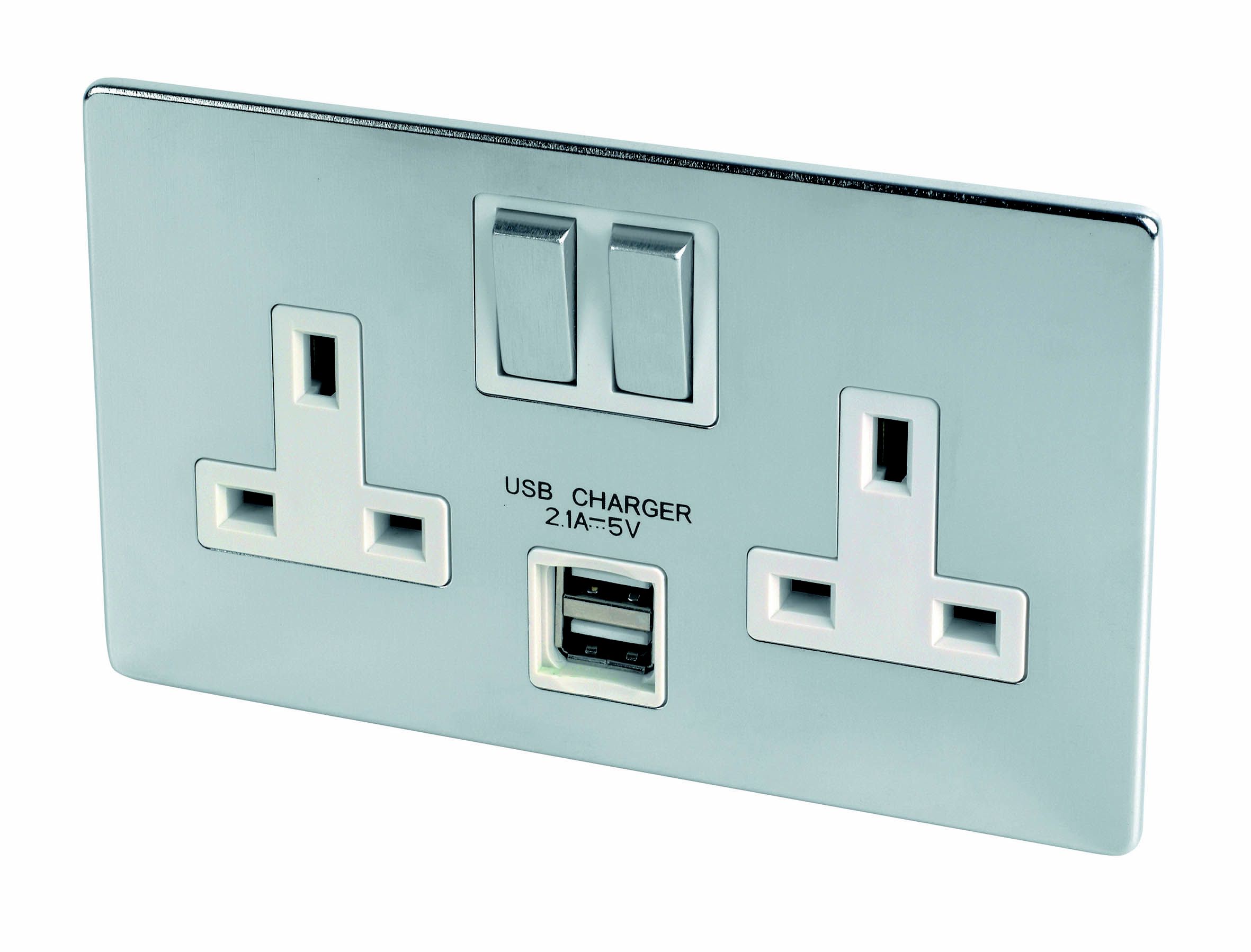 LAP Chrome effect USB socket, 2 x | Departments | DIY at B&Q