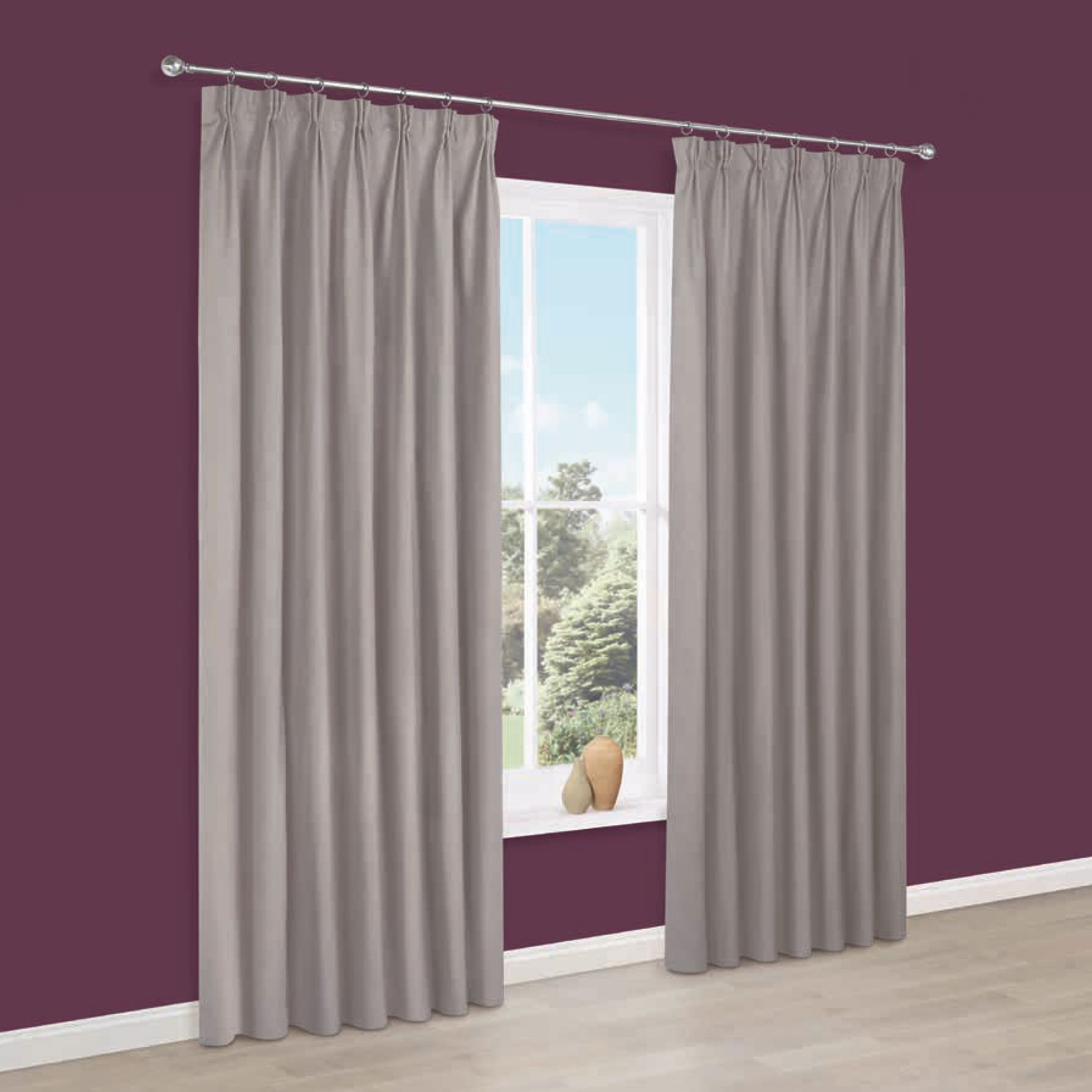 Prestige Limestone Plain Pencil Pleat Lined Curtains (W)228 Cm (L)228 ...