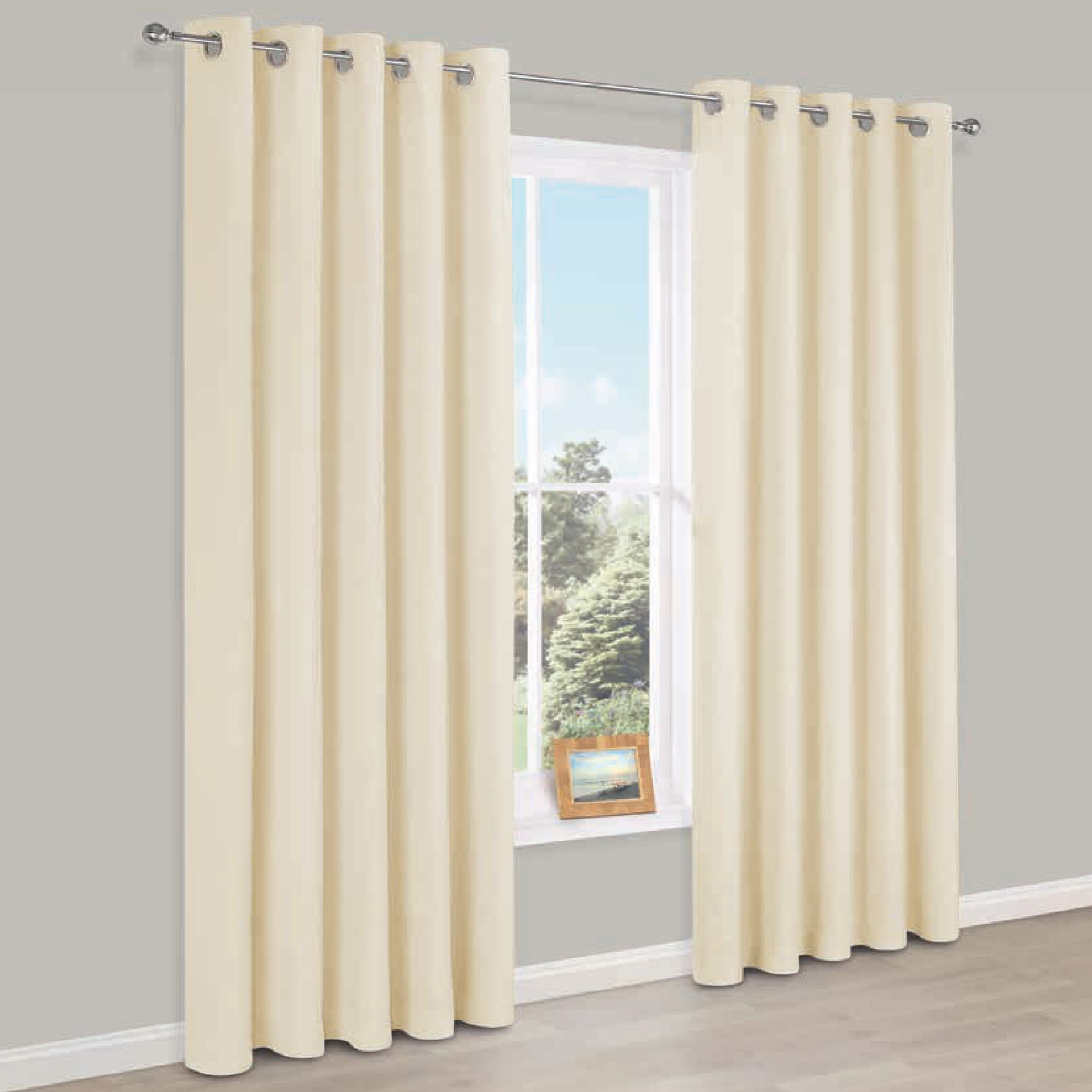 Carem Cream Plain Chenille Eyelet Lined Curtains (W)117 cm (L)137 cm ...