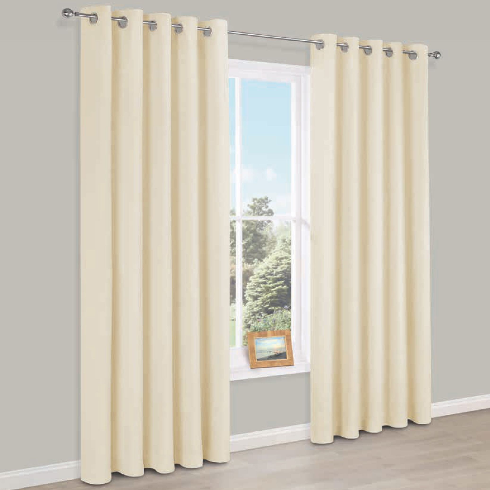 Carem Cream Plain Chenille Eyelet Lined Curtains (W)167 cm (L)228 cm