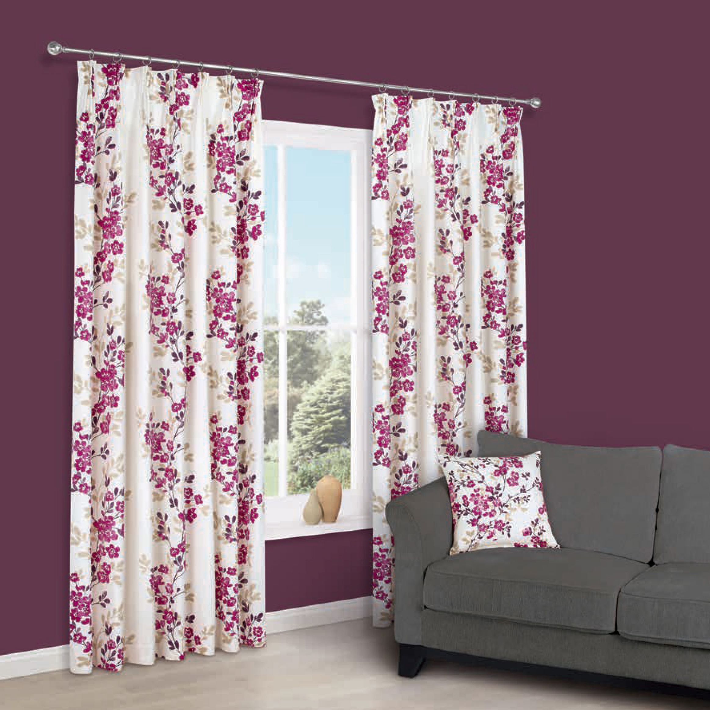 Deysi Pink Floral Pencil Pleat Lined Curtains (W)228 cm (L)228 cm