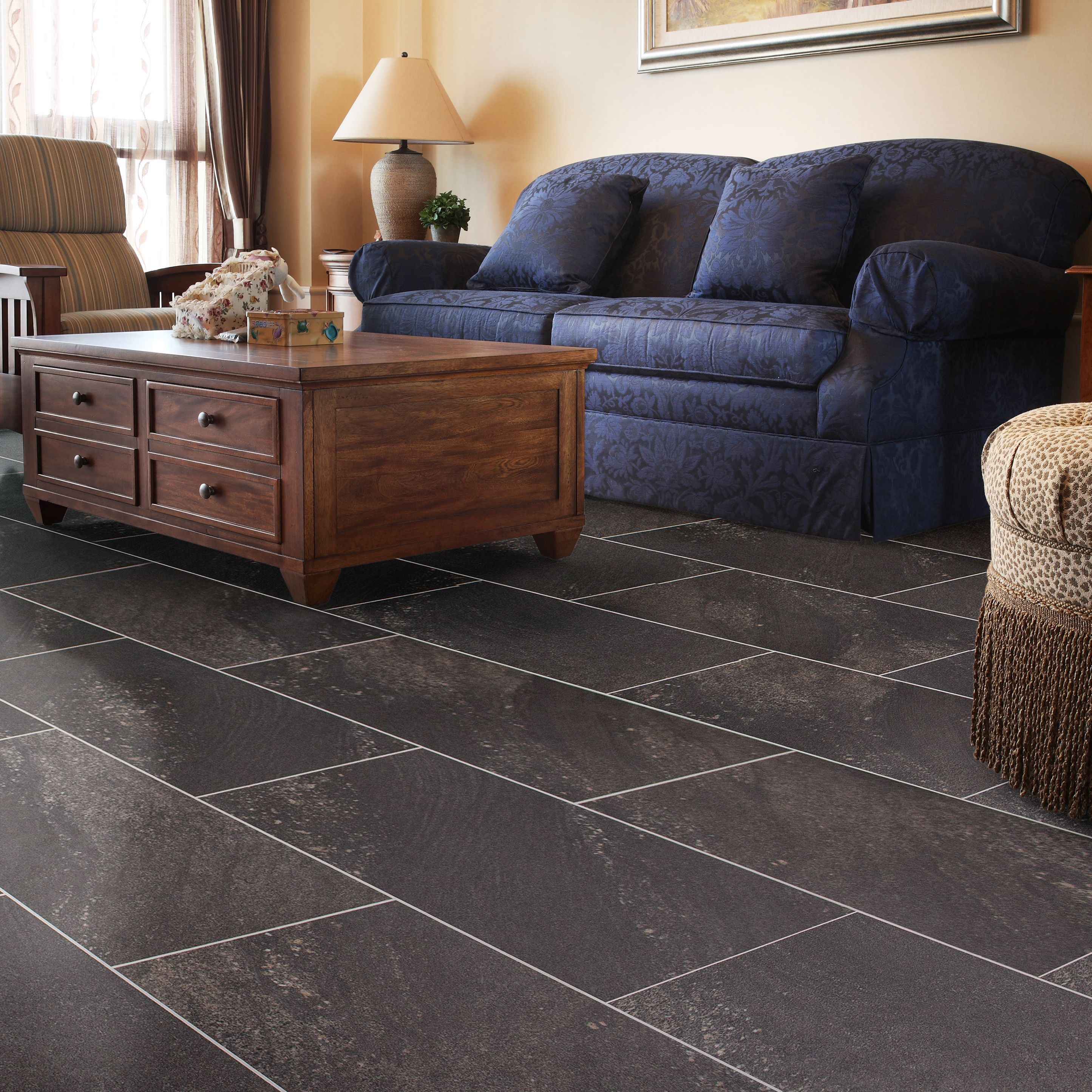 Dark grey Natural stone effect Waterproof Luxury vinyl click flooring 1.85m² Pack Departments