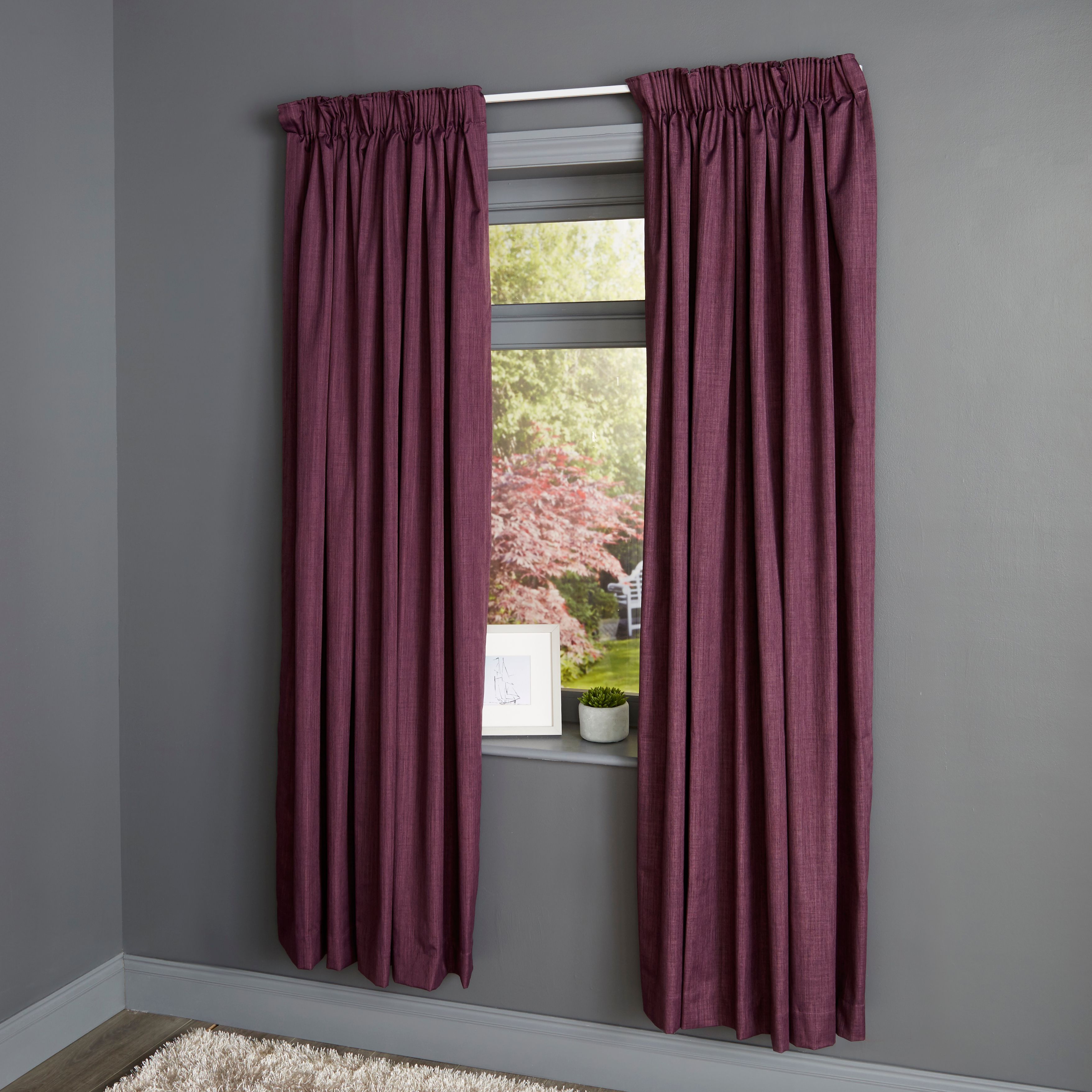 Durene Purple Plain Blackout Pencil Pleat Curtains (W)167cm (L)228cm ...