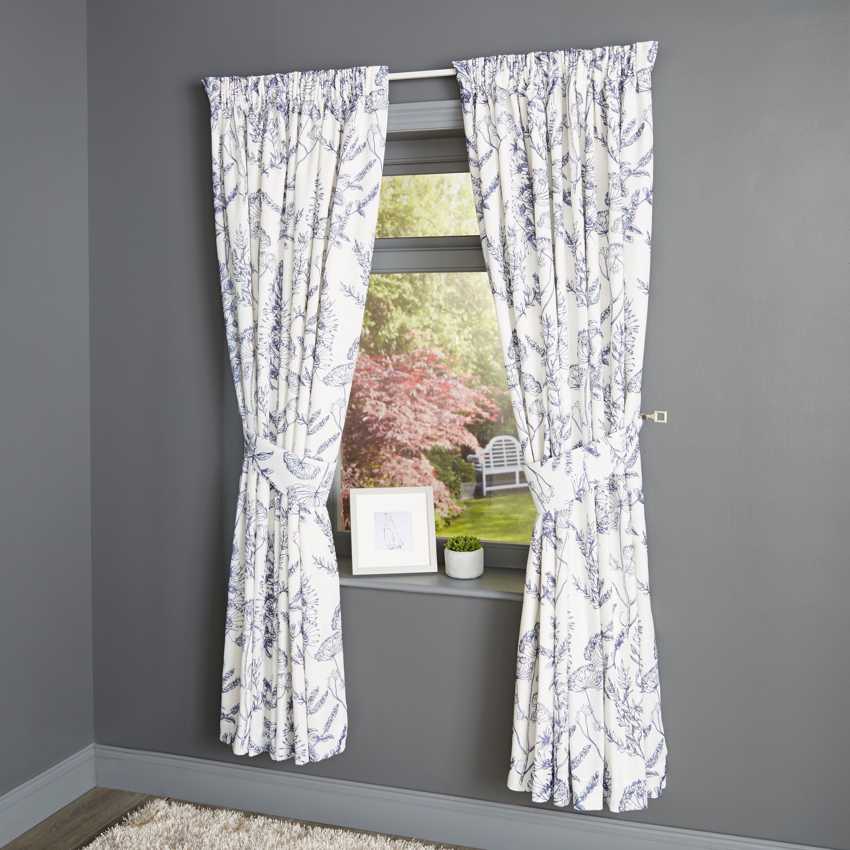 Charde Blue & white Meadow Lined Pencil pleat Curtains (W)167cm (L