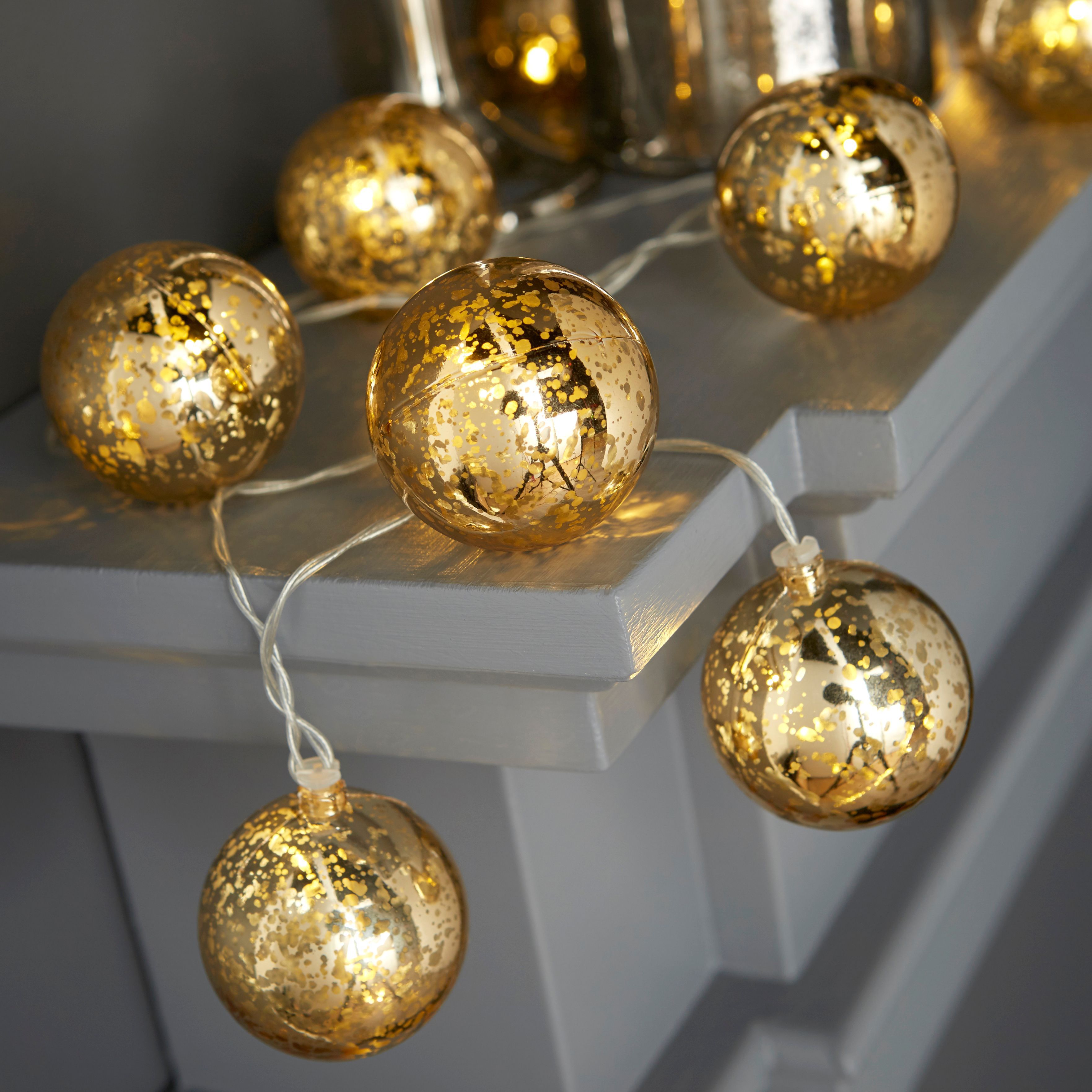 Battery operated 16 Warm white LED Distressed mercury finish gold