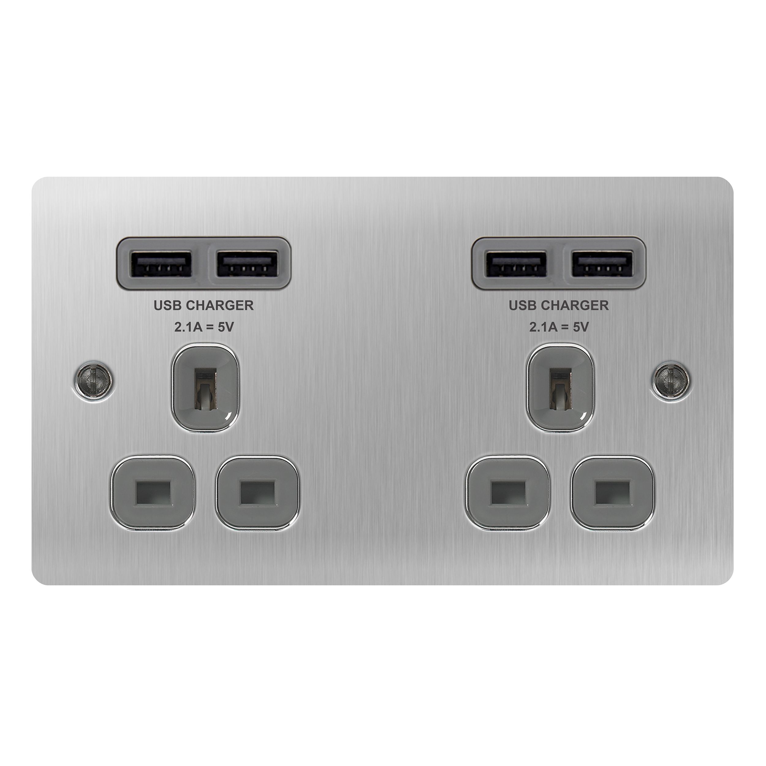 Colours 13A Steel effect Brushed USB socket Departments DIY at B&Q