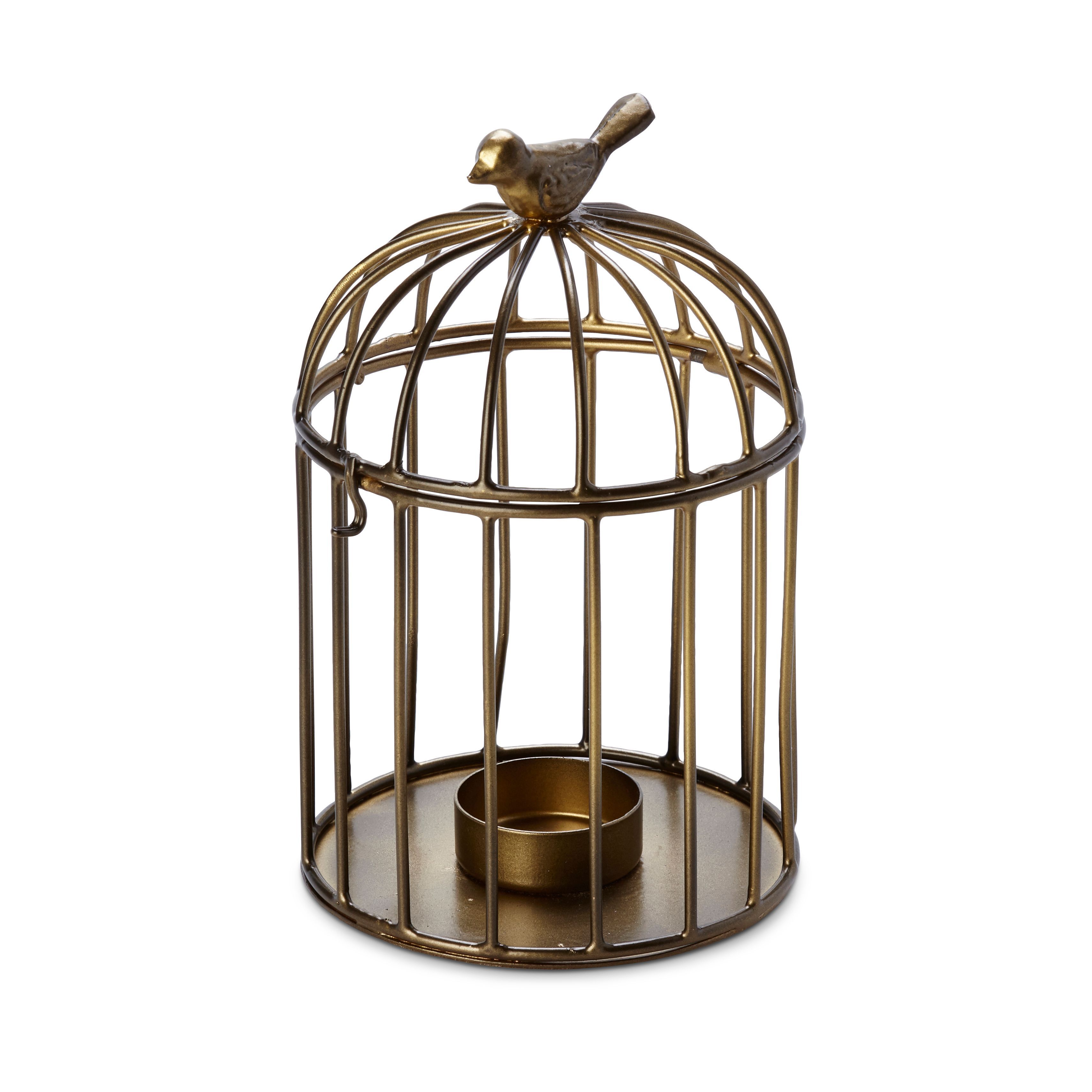 Brushed gold effect Bird cage Iron Tealight holder Departments DIY