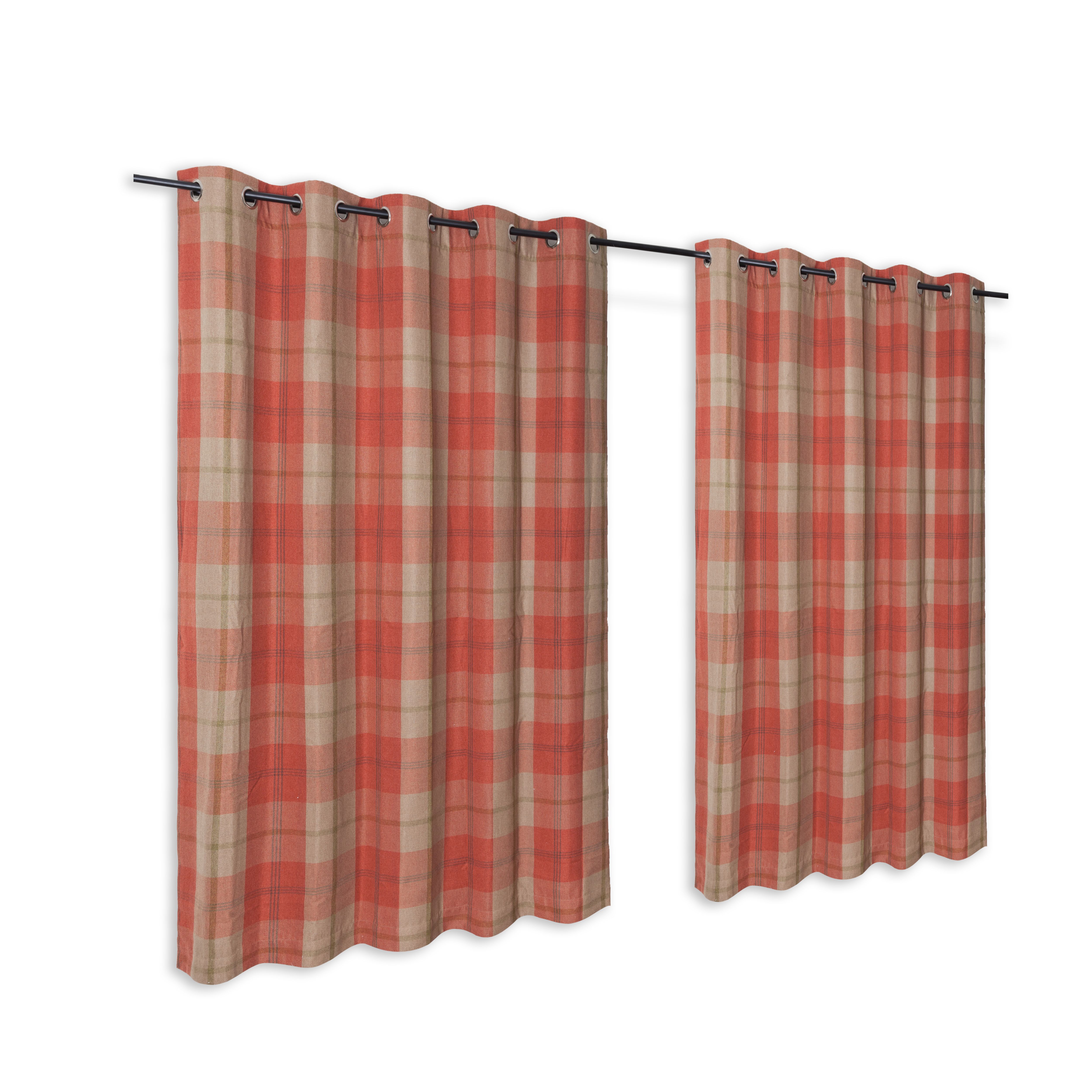 Orange Check Woven Eyelet Lined Curtains W 167 Cm L 228 Cm