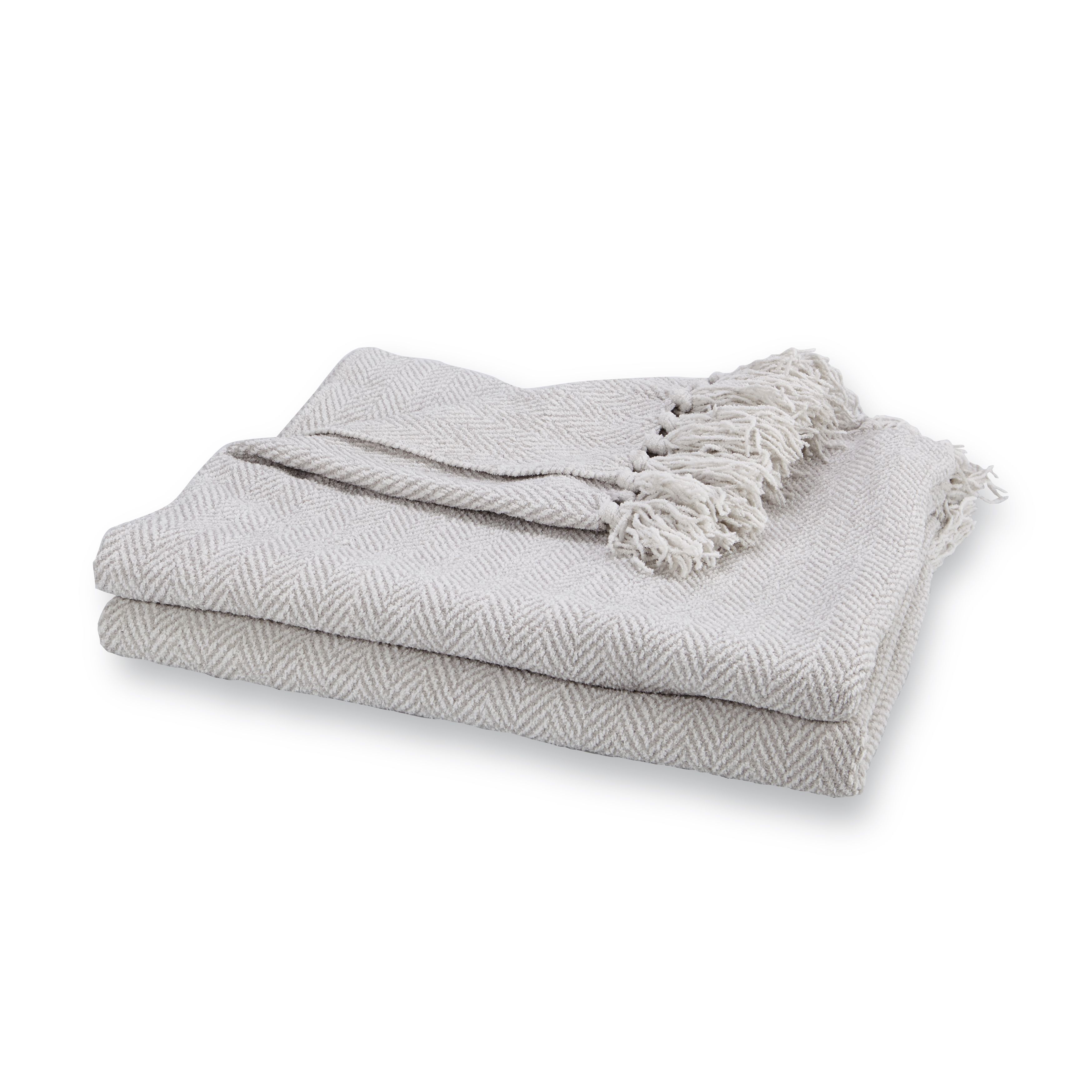 Grey Herringbone Chenille Throw Departments DIY at B&Q