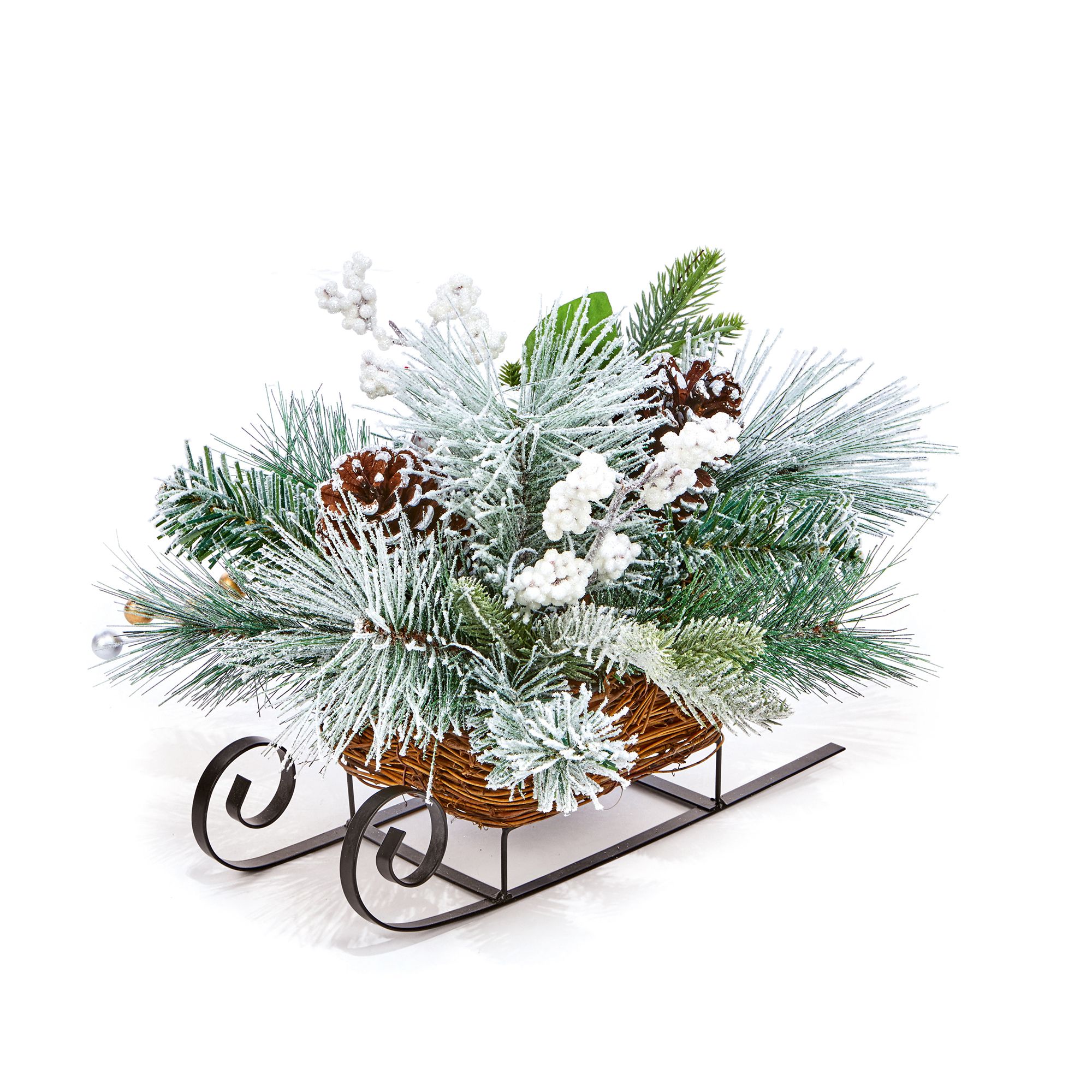 Green & white Glitter effect Frozen cone sleigh Decoration ...