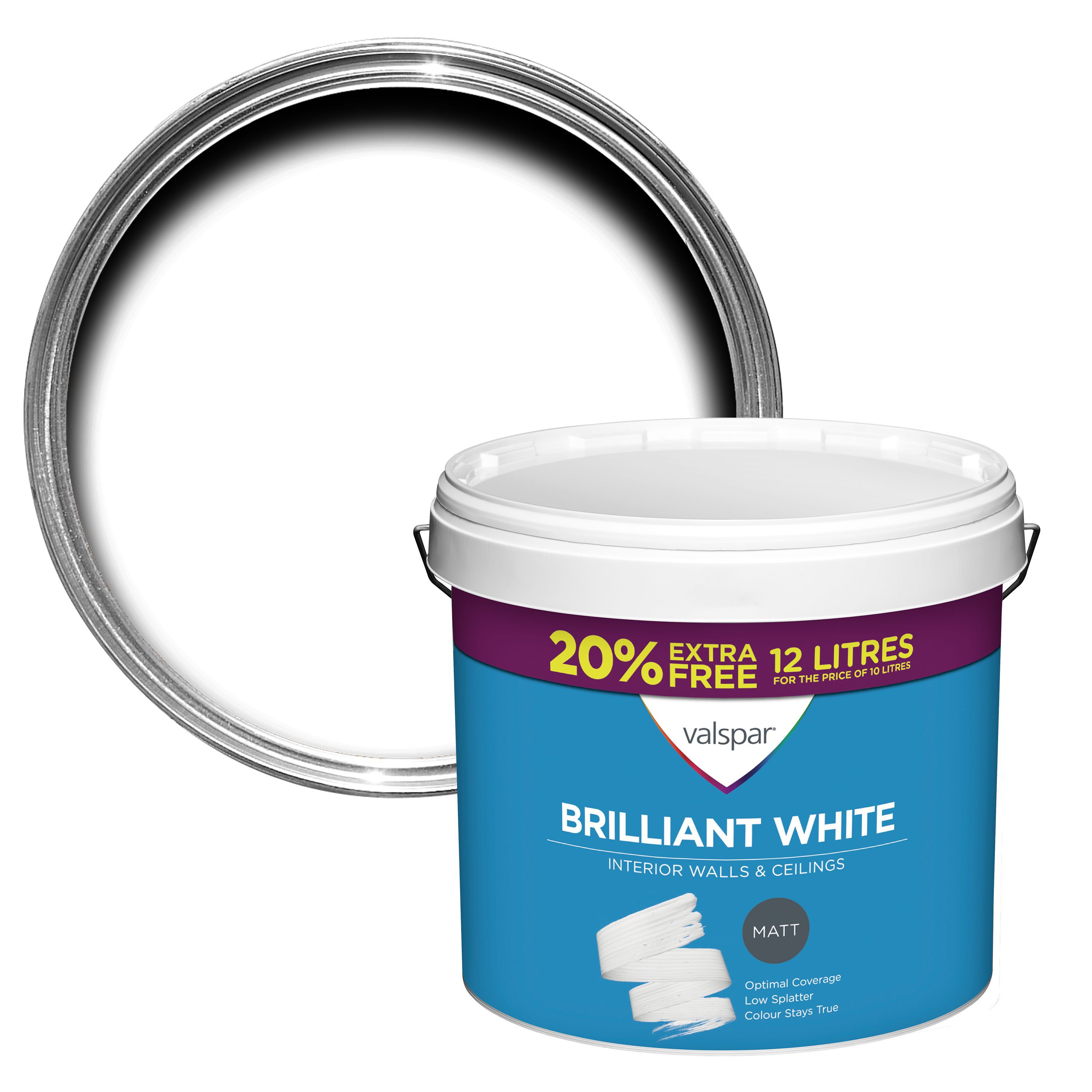 Valspar White Matt Emulsion Paint 12L | Departments | DIY At B&Q