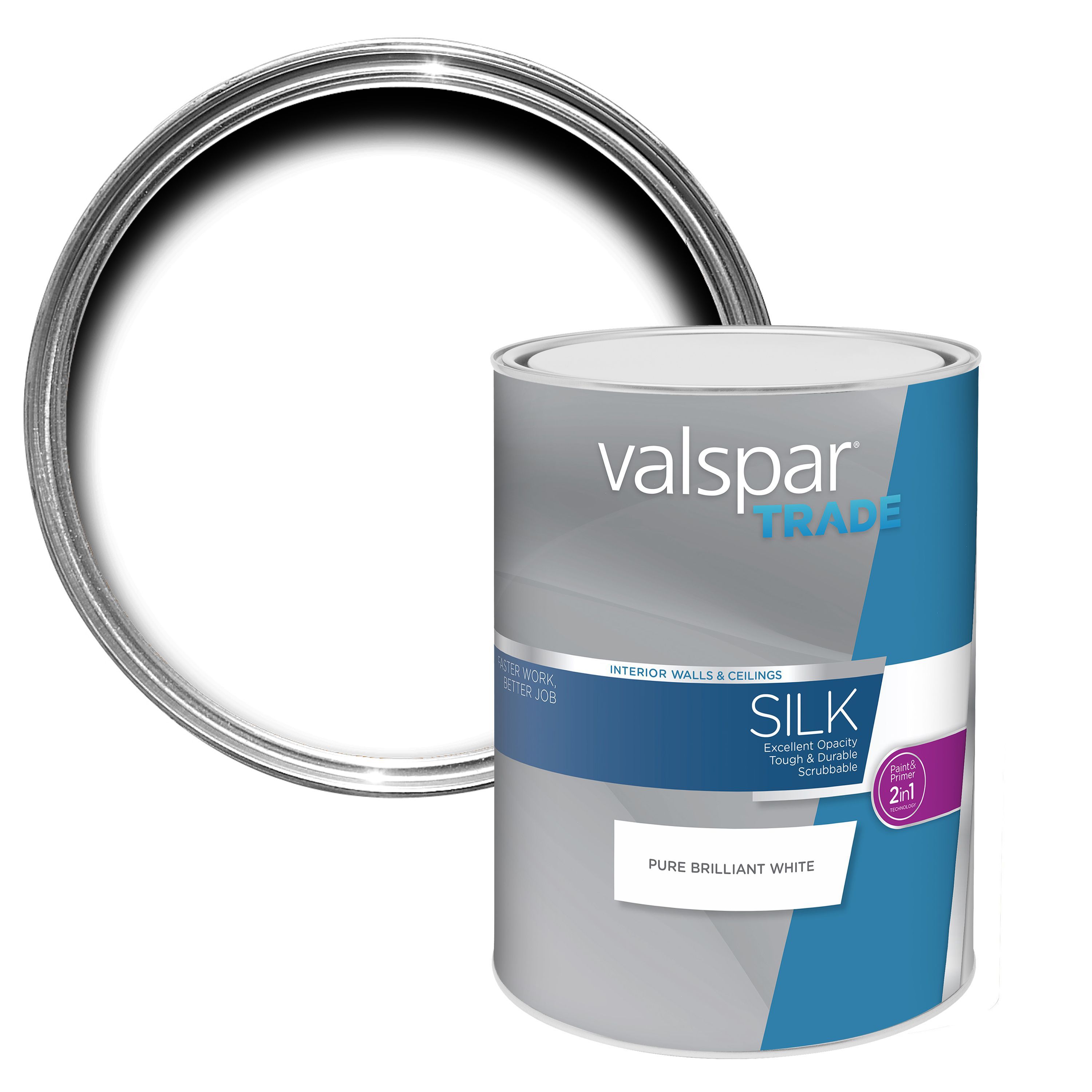 Valspar Trade Pure brilliant white Silk Emulsion paint 5L Departments DIY at B&Q