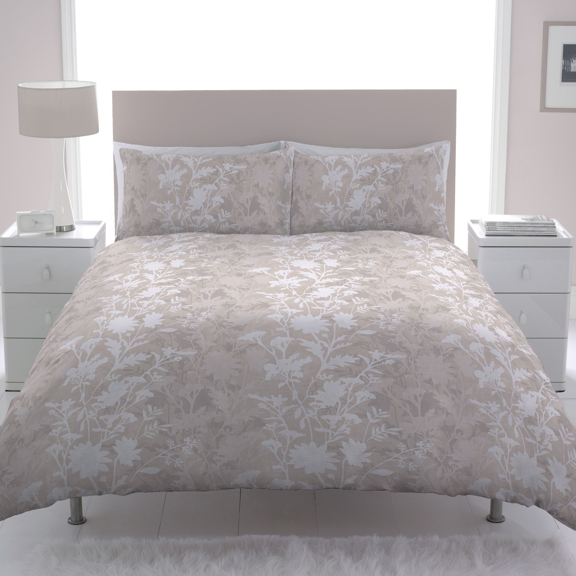 Chartwell Caitlin Floral Beige White King Size Bed Cover Set