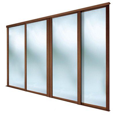 Shaker Mirrored Natural Walnut Effect Sliding Wardrobe Door H