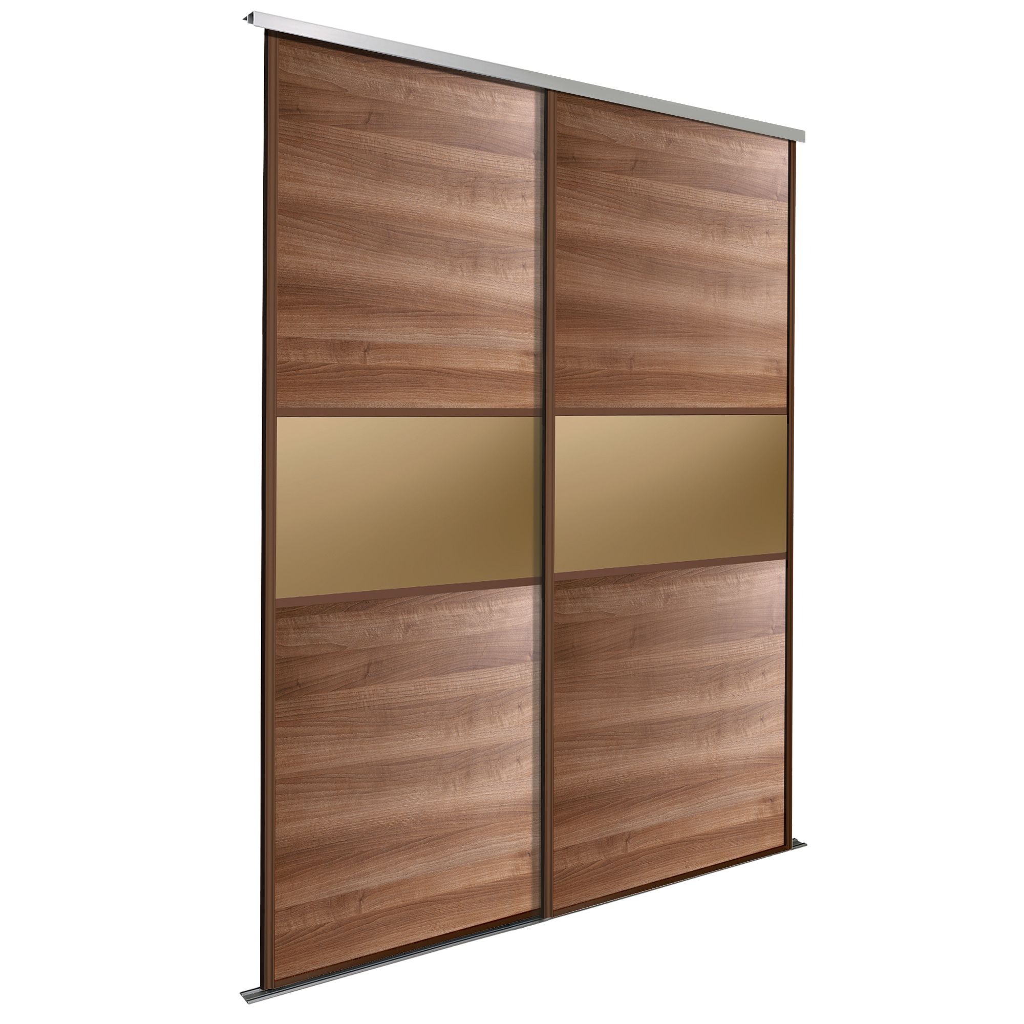 Fineline Fineline Bronze Walnut Effect Sliding Wardrobe Door Kit H 2200 Mm W 610mm Pack Of 2 Departments Diy At B Q