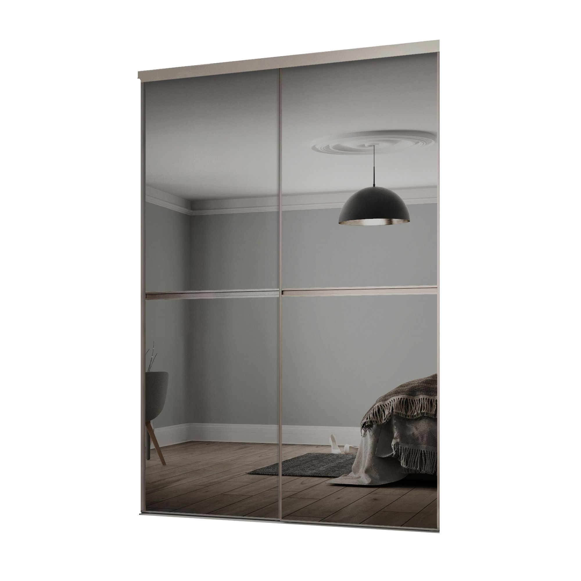 Minimalist Mirrored Grey Sliding Wardrobe Door Kit H 2260 Mm W