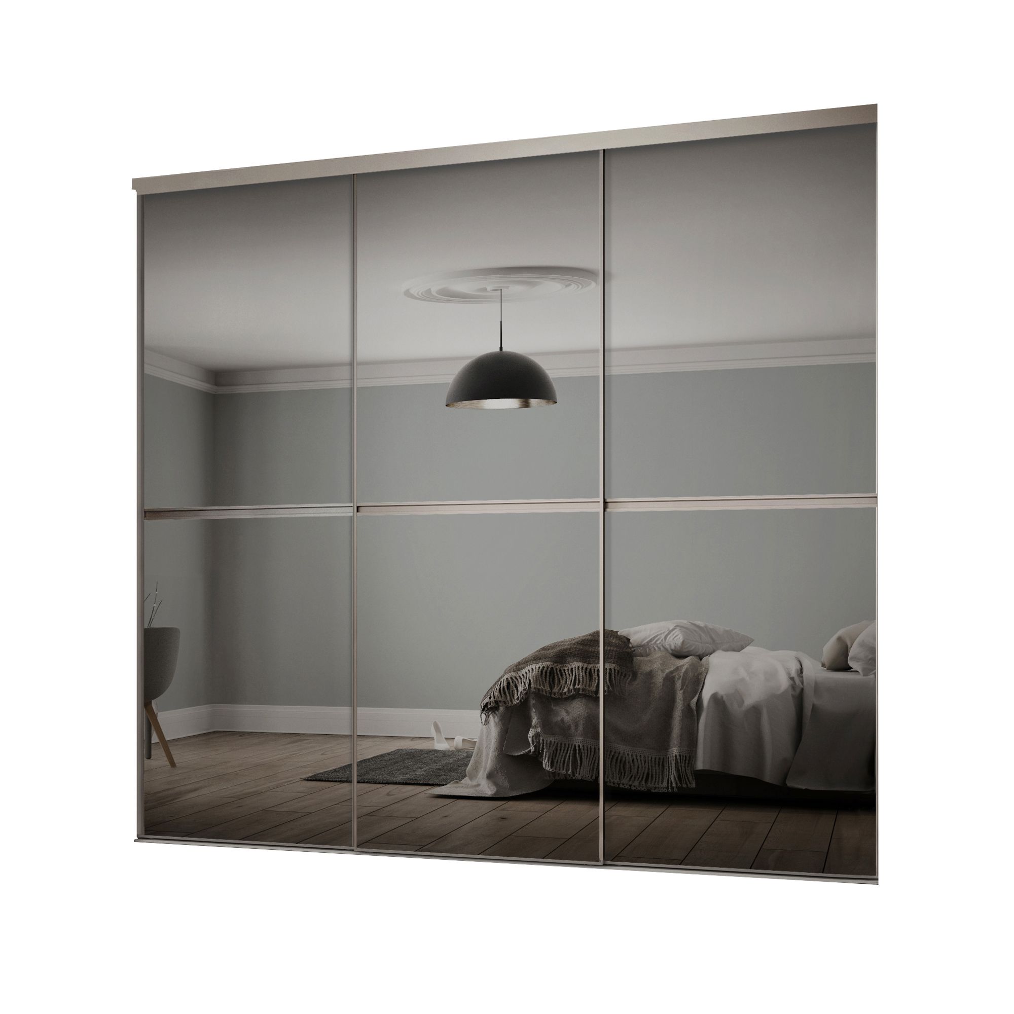 Minimalist Mirrored Grey Sliding Wardrobe Door Kit H 2260 Mm W