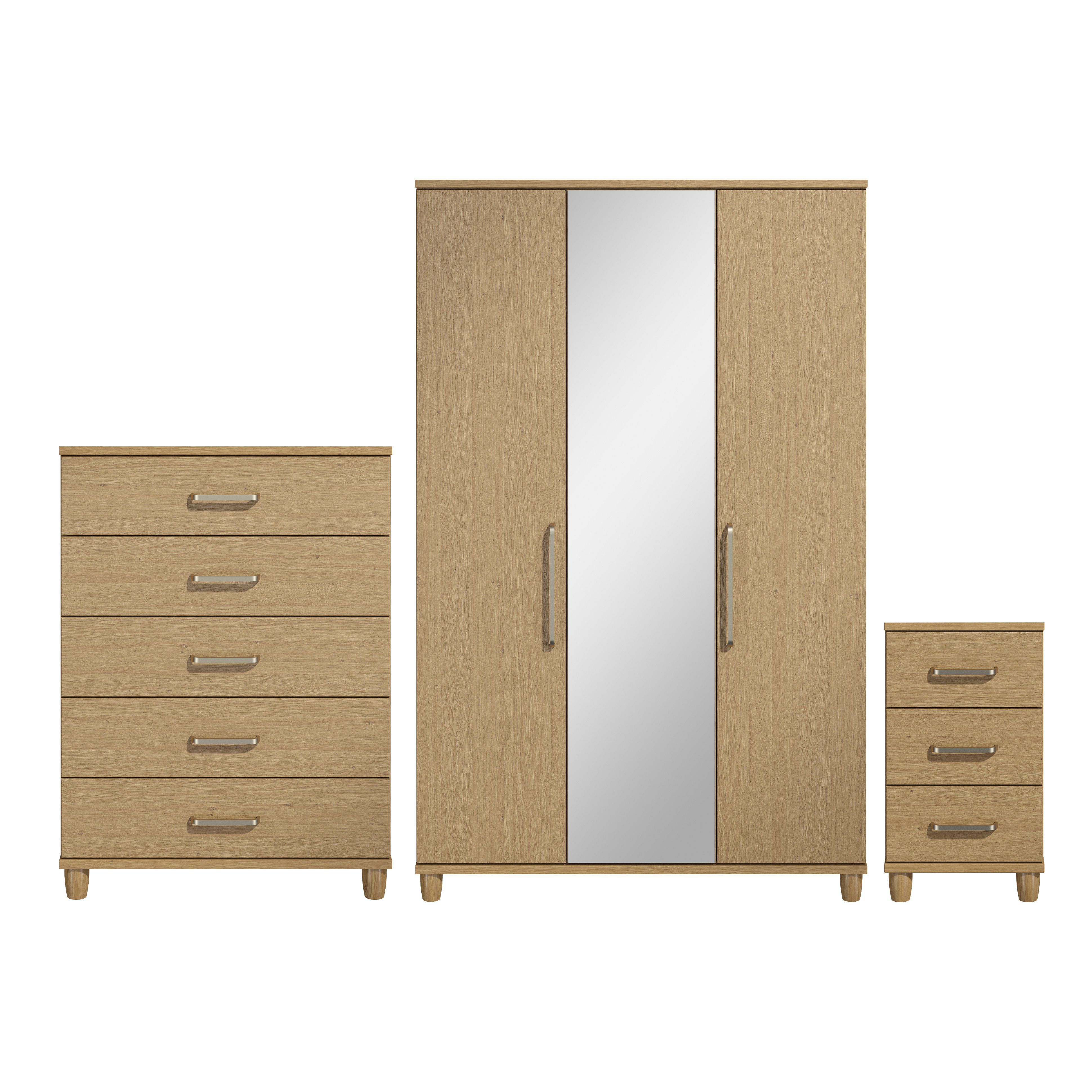 Pandora Pre-Assembled Oak effect 3 piece bedroom furniture set ...
